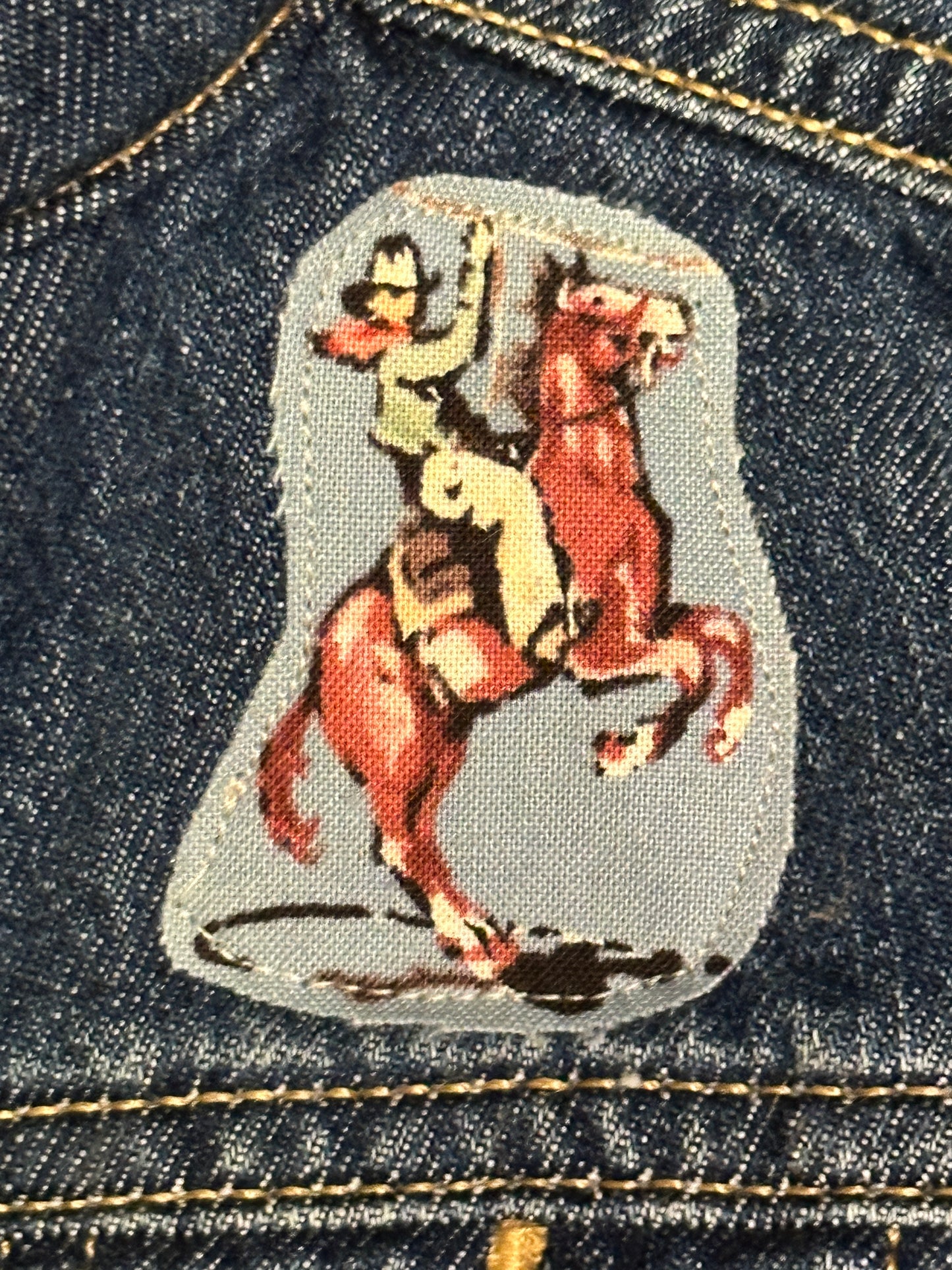 Vintage Bronc Rider on Denim Sherpa Lined Jacket, Size 12-18 mons.