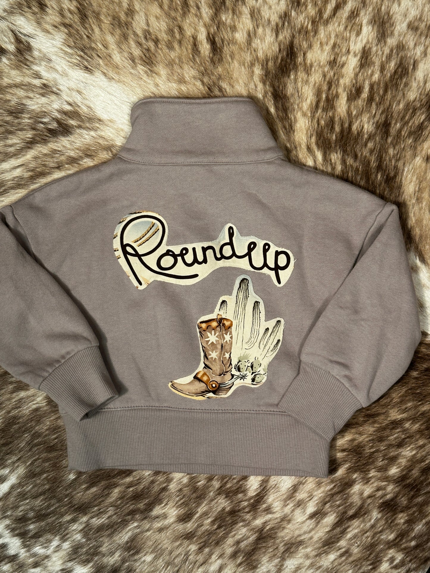 Quarter Zip Light Brown Roundup Sweatshirt, Size 24 mons.