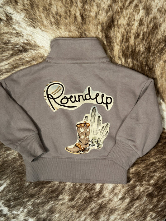 Quarter Zip Light Brown Roundup Sweatshirt, Size 24 mons.