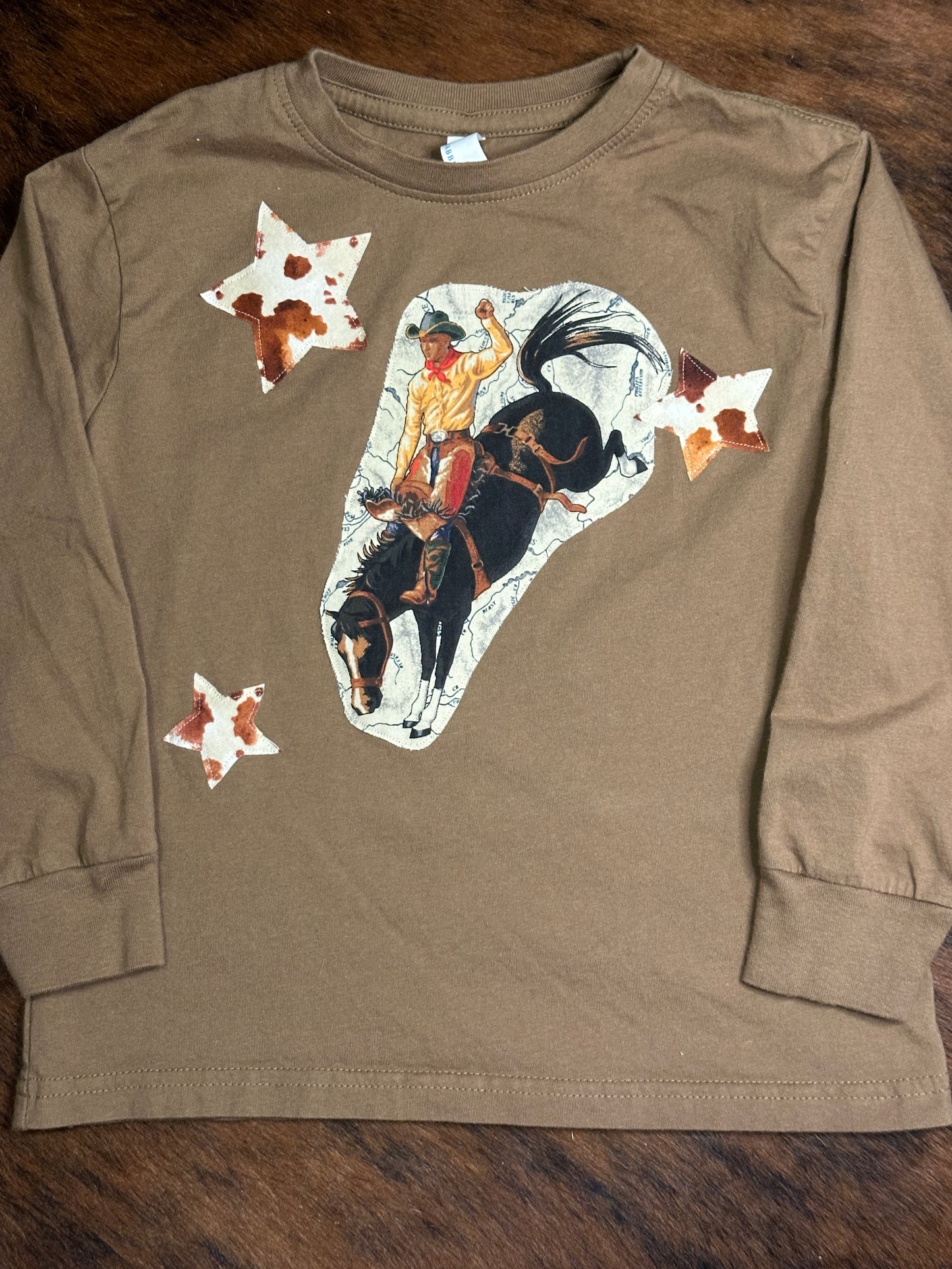 Bronc Rider & Stars on Brown Long Sleeve Tee, Size 5/6T