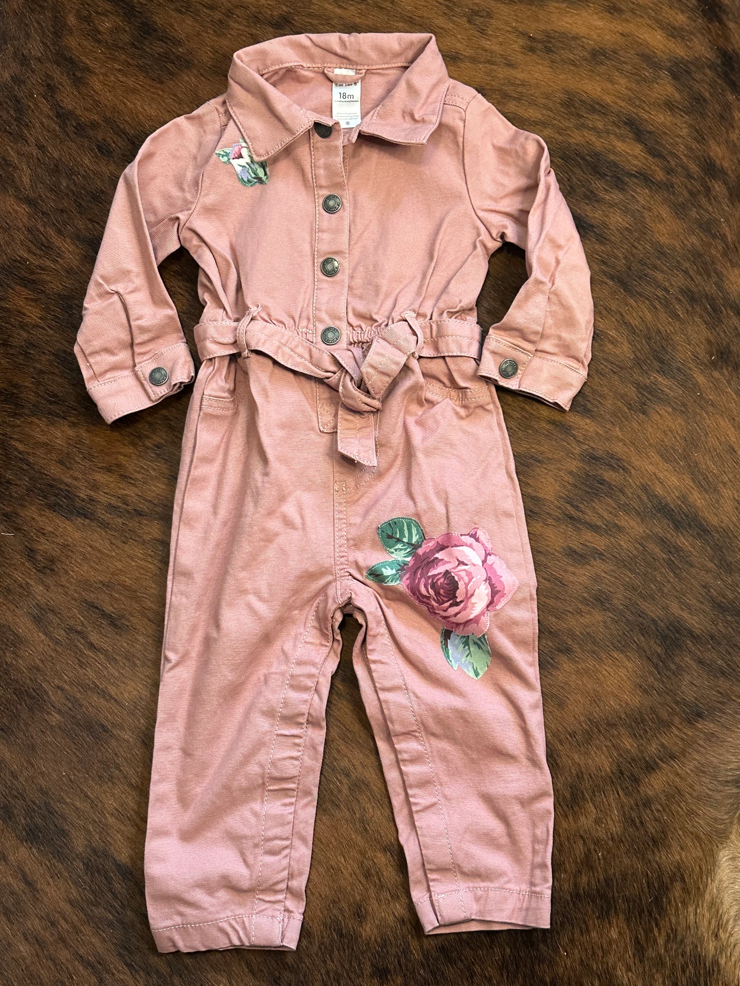 Bronc and Roses on Pink Jumpsuit, Size 18 mons. #1