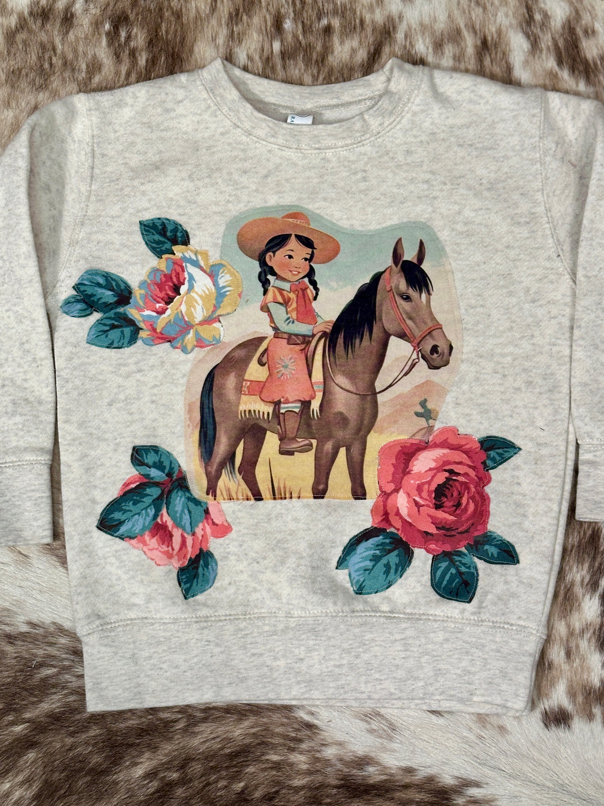 Cowgirl & Roses in Natural Heather Sweatshirt, Size 4T