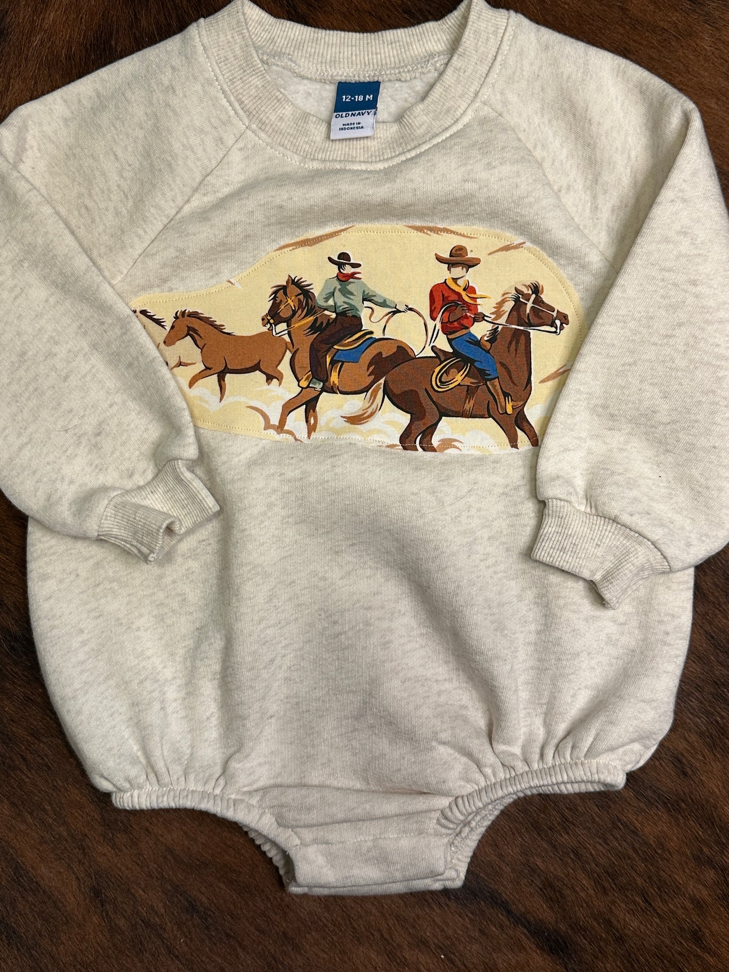 Range Riders on Oatmeal Heather Long Sleeve Sweatshirt Onesie, Size 12-18 mons.