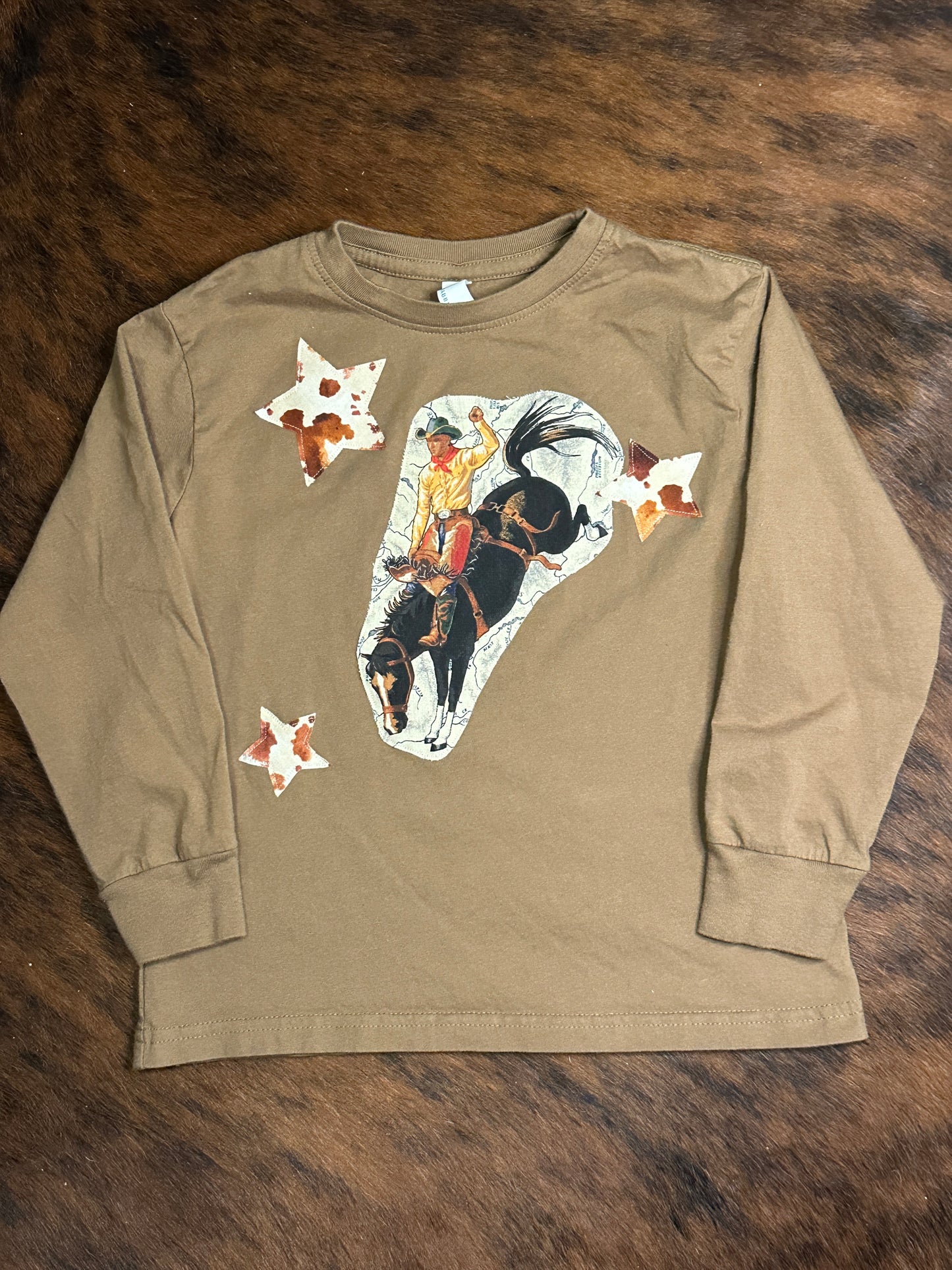 Bronc Rider & Stars on Brown Long Sleeve Tee, Size 5/6T