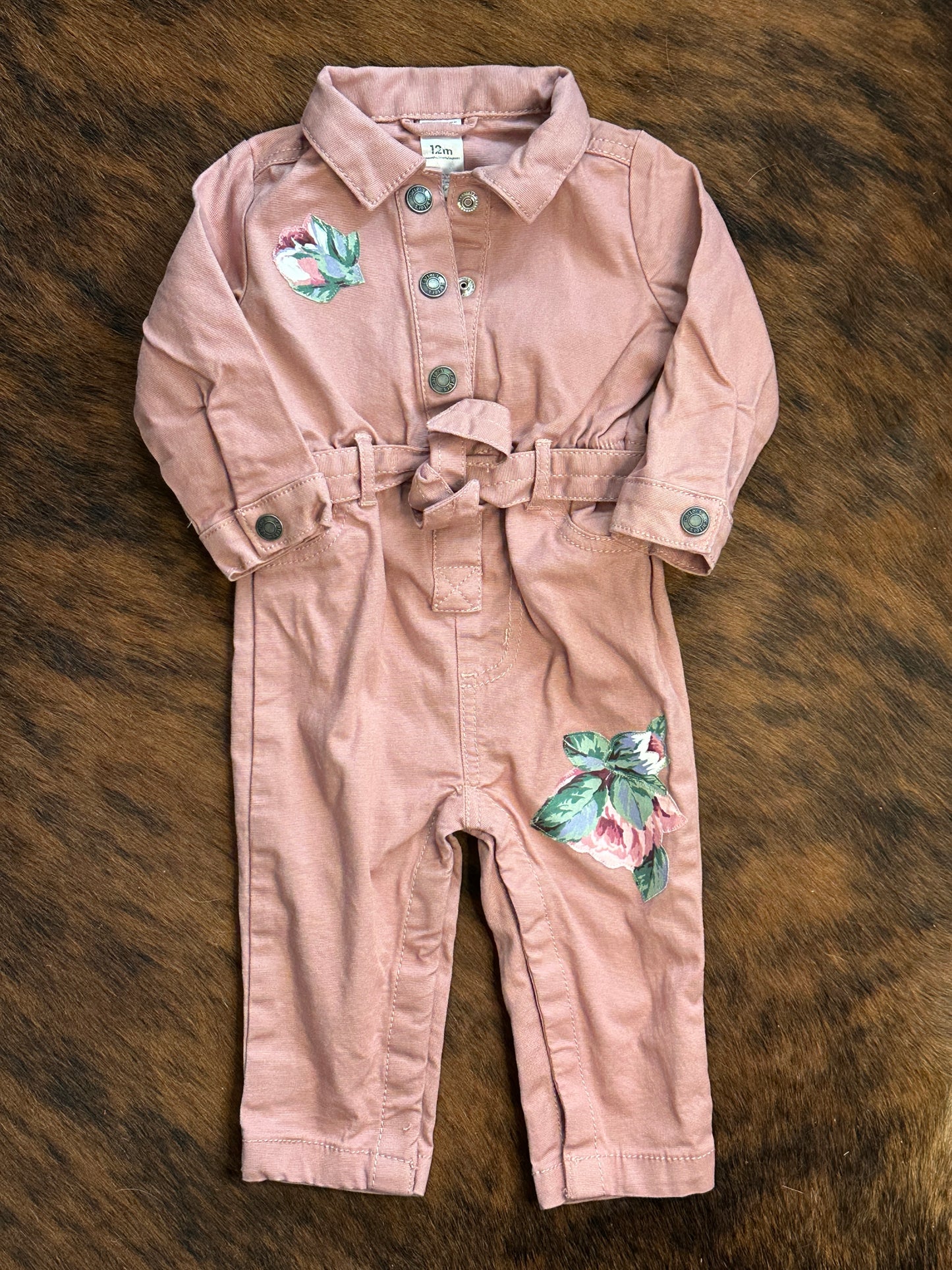 Bronc and Roses on Pink Jumpsuit, Size 12 mons.