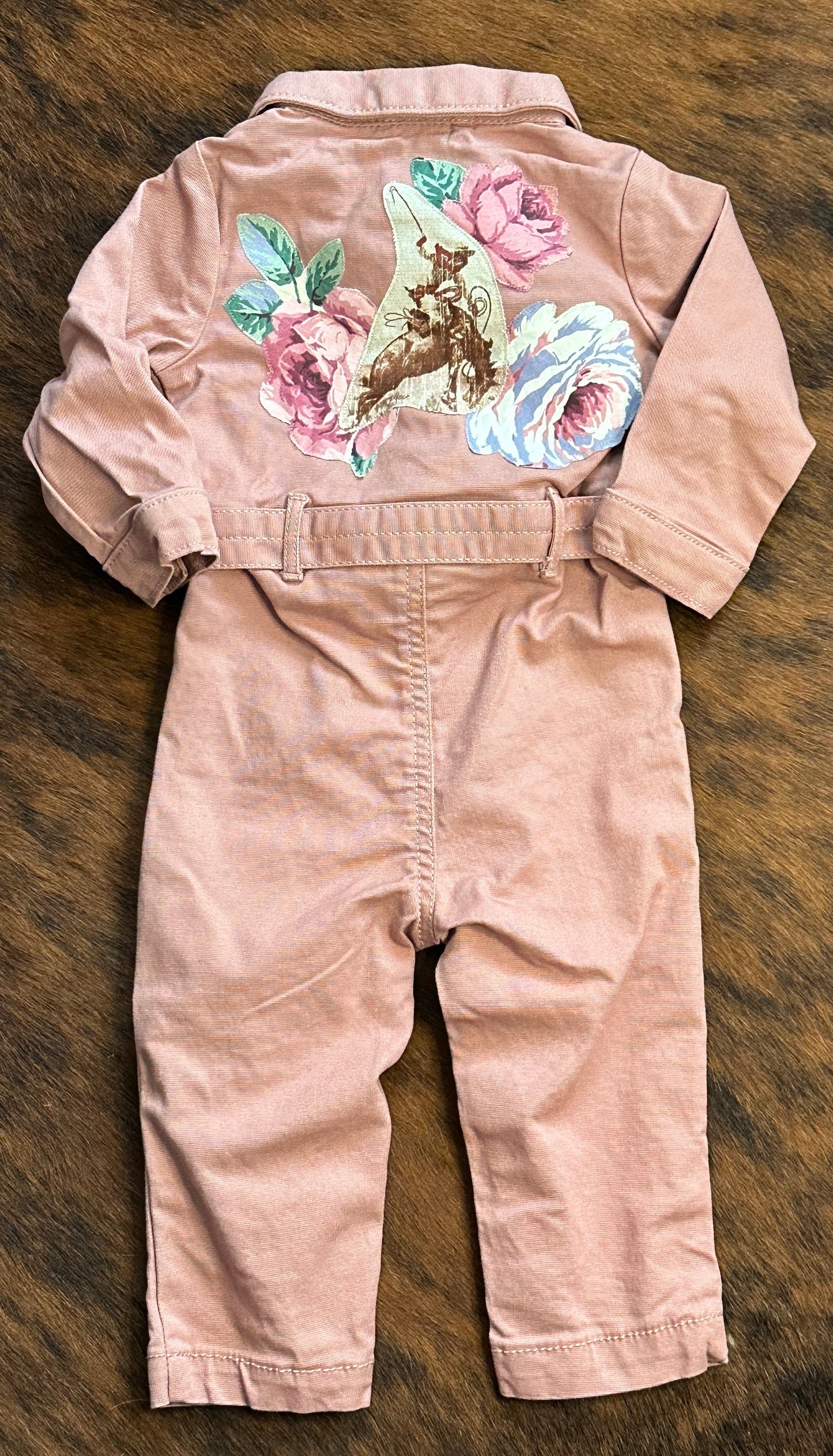 Bronc and Roses on Pink Jumpsuit, Size 12 mons.