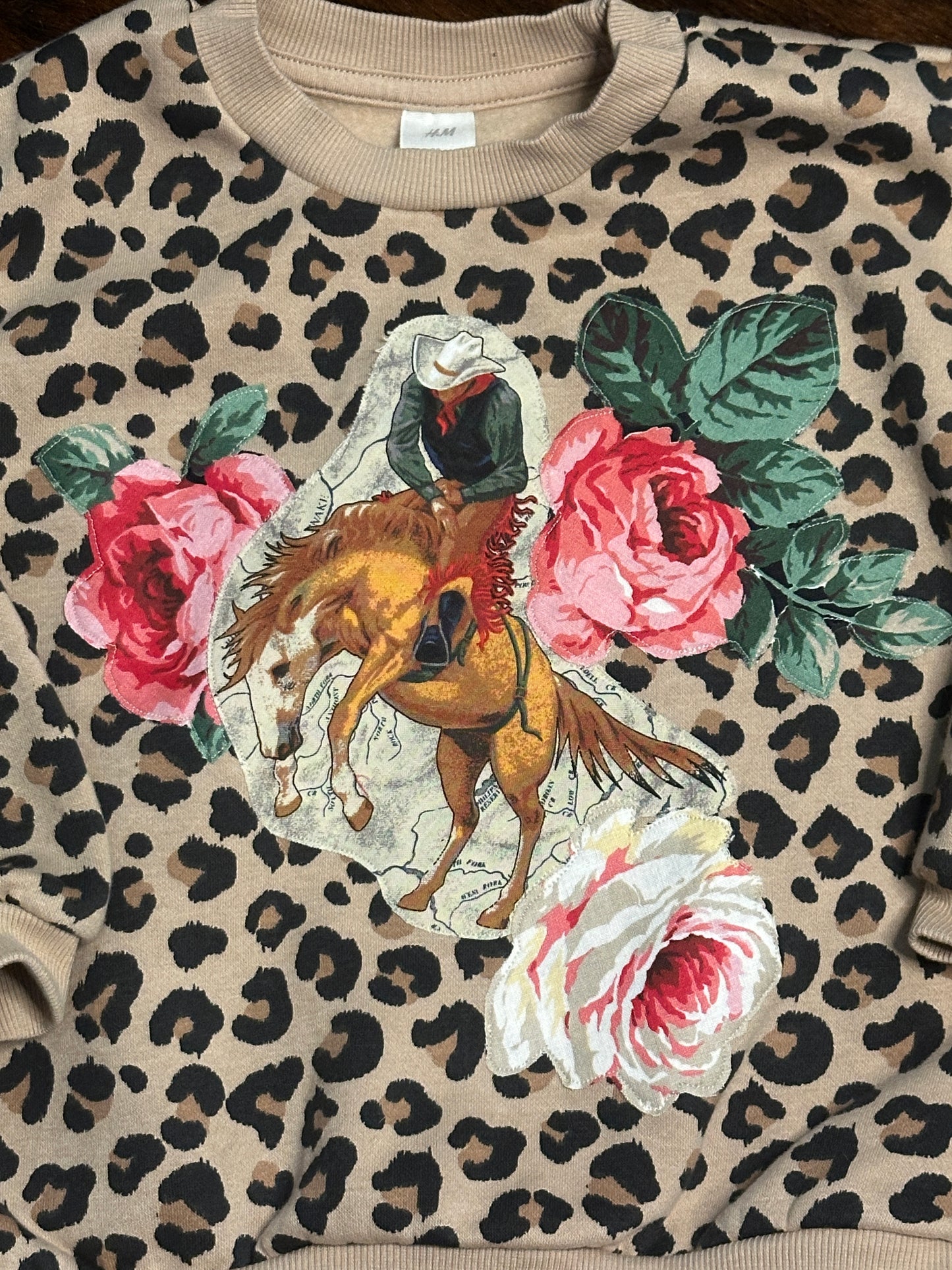 Saddle Bronc Rider & Roses on Leopard Sweatshirt, Size 3T