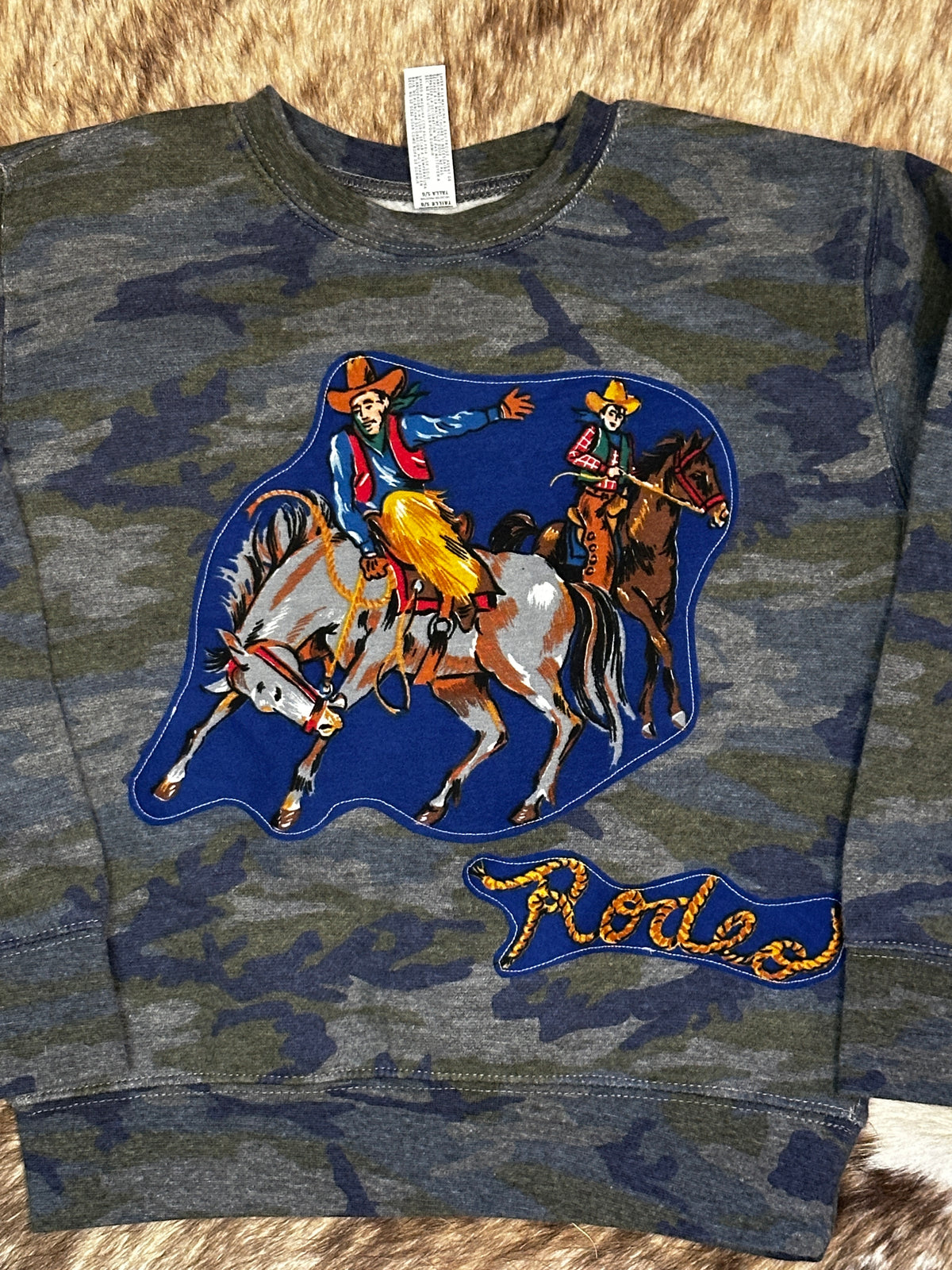Cowboys & Bronc on Camo Sweatshirt, Size 5/6T