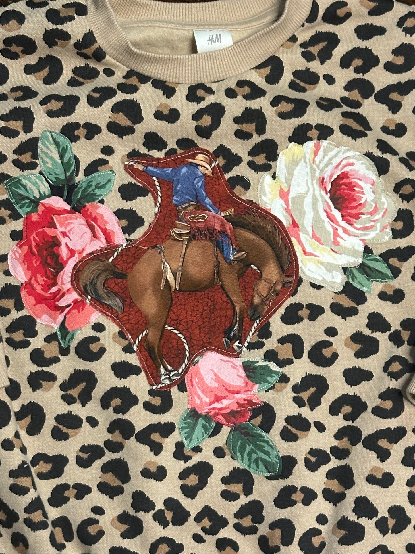 Bronc & Roses on Leopard Sweatshirt, Size 4T
