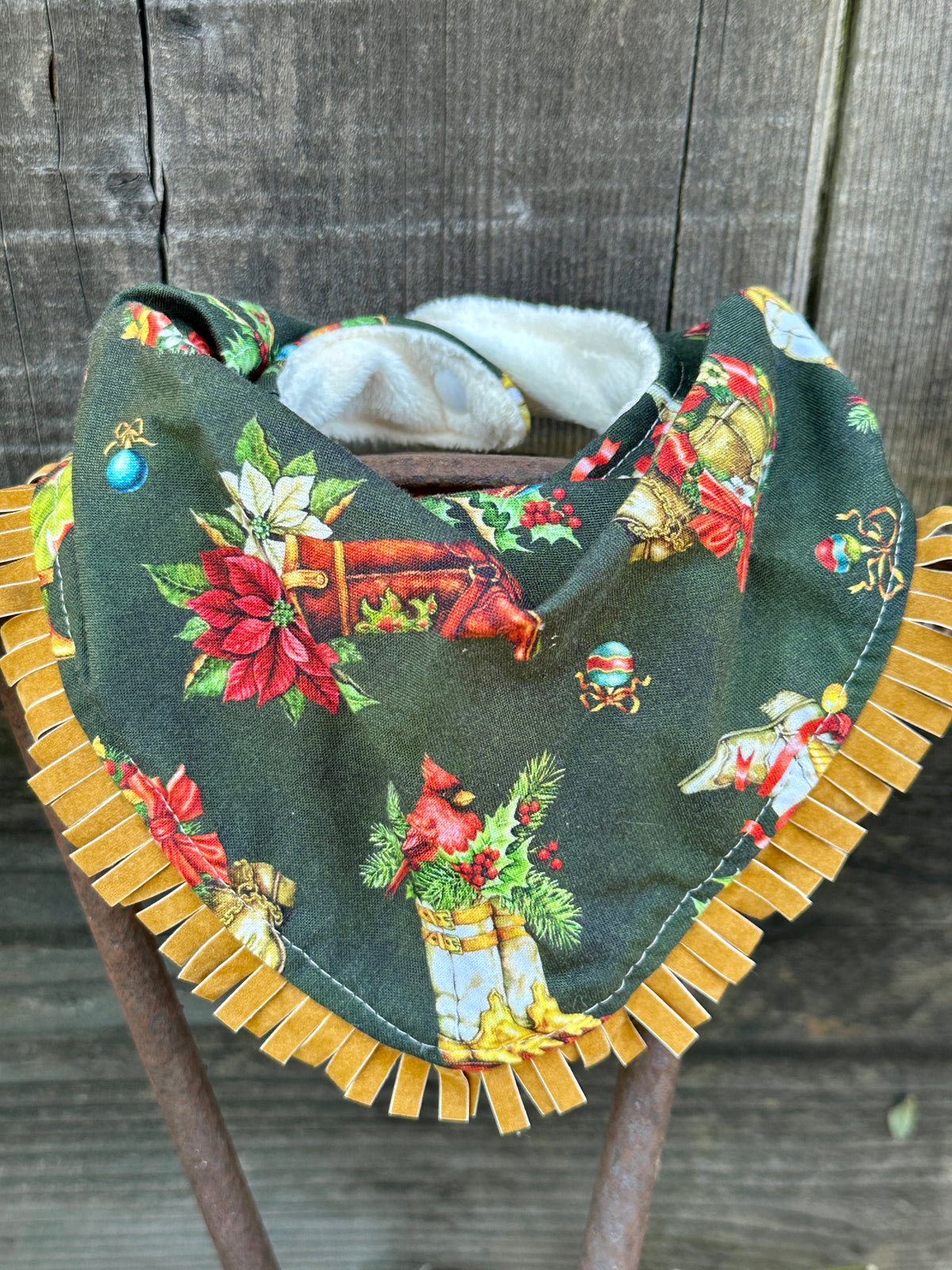 Boots & Poinsettias Christmas Bib (with & without fringe)