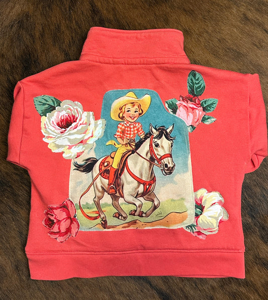 Galloping Cowgirl on Strawberry Red Quarter Zip, Size 2T
