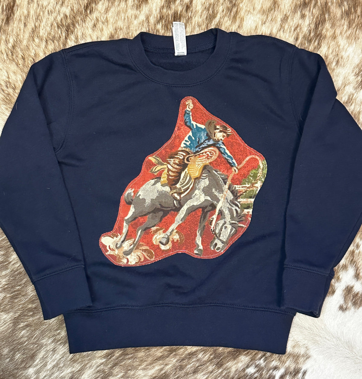 Bronc Rider & Cactus on Navy Sweatshirt, Size 5/6T