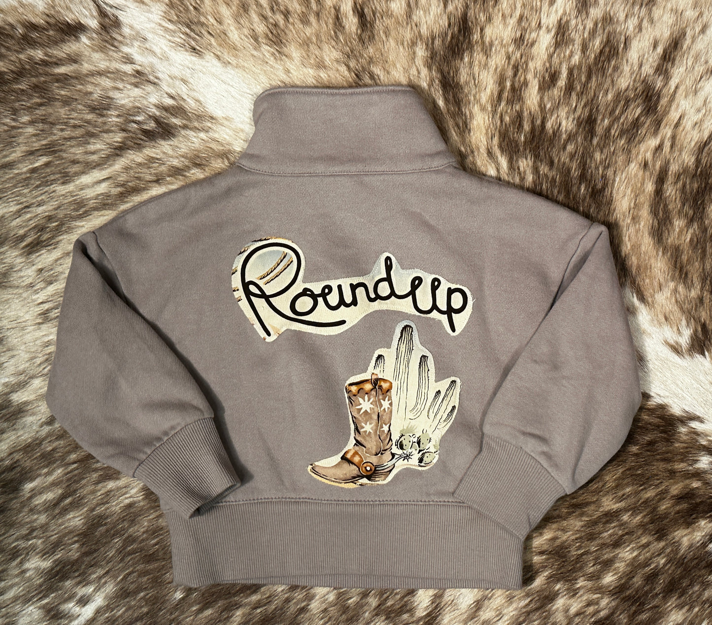 Quarter Zip Light Brown Roundup Sweatshirt, Size 24 mons.