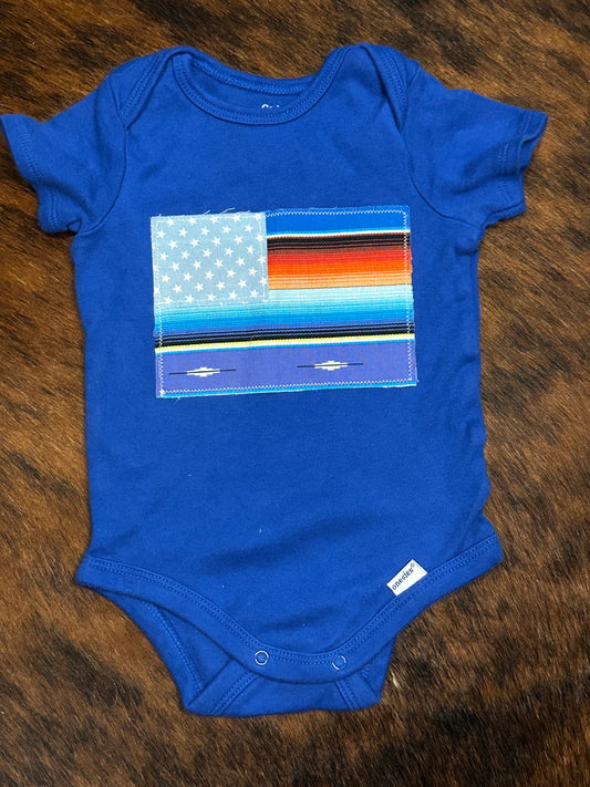 Serape American Flag Royal Blue Onesie, Size 3-6 mons.