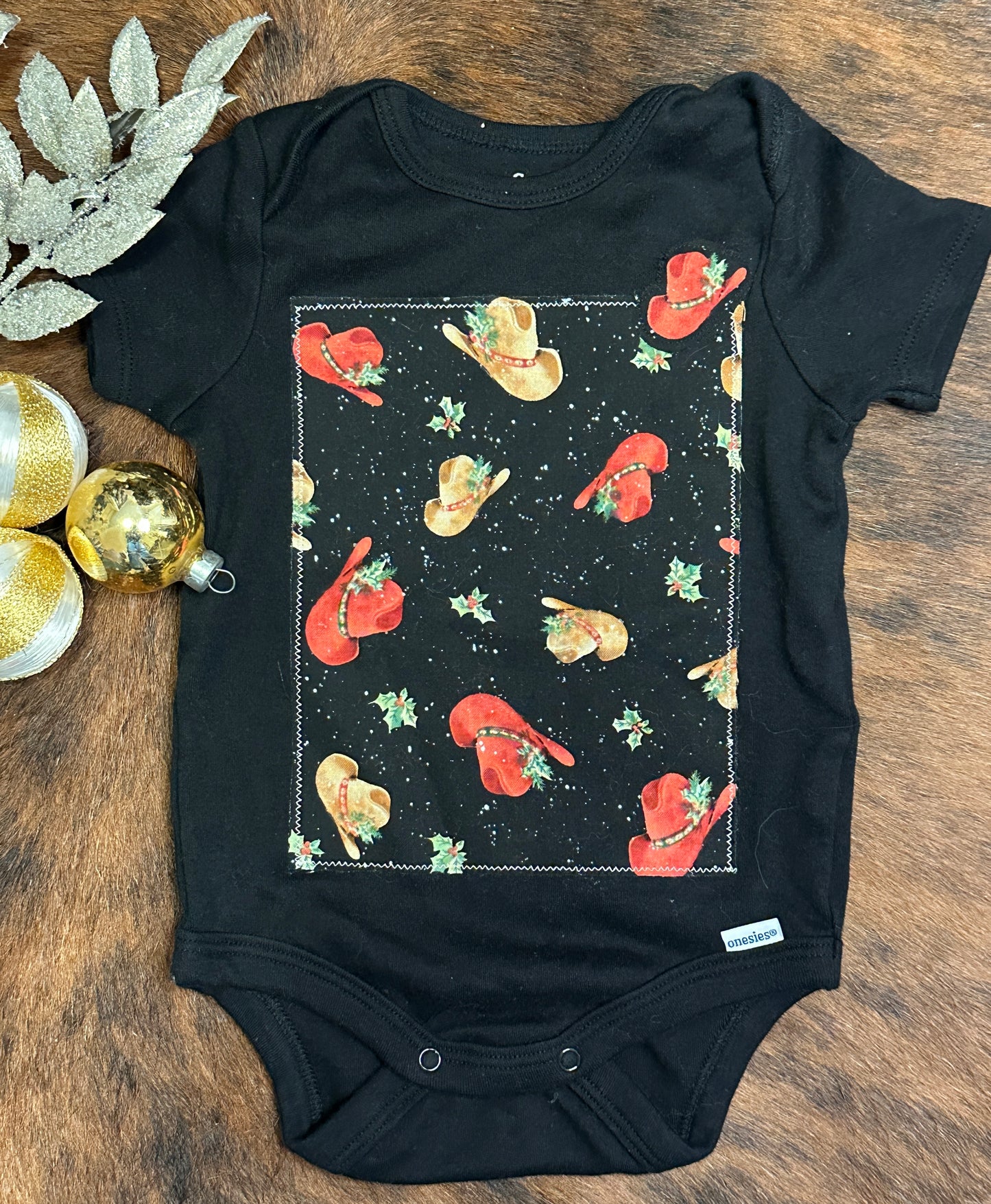 Holly Cowboy Hats Onesie, Size 6-9 mons.