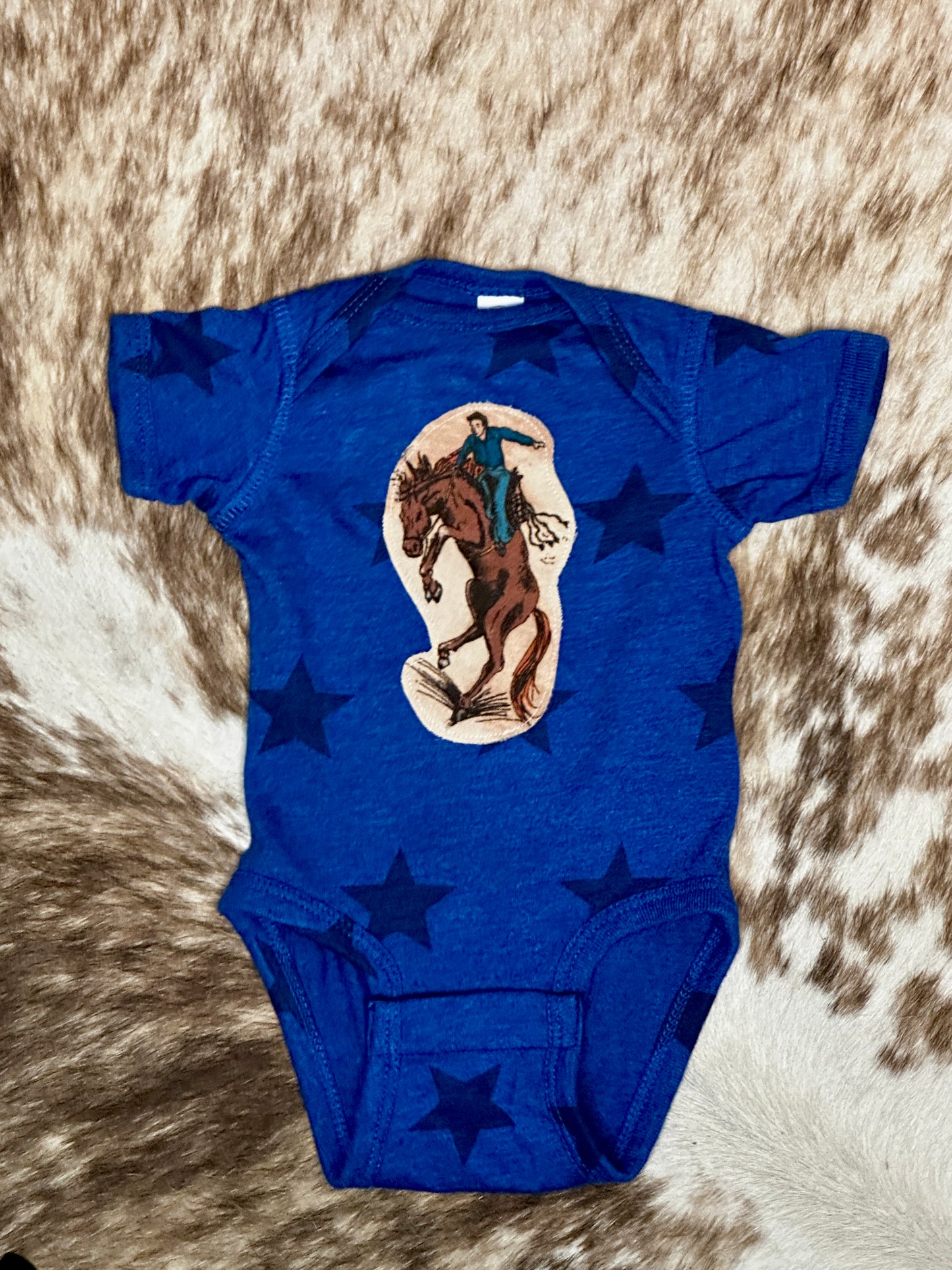 Royal Blue Star Onesie with Broncs, Size Newborn