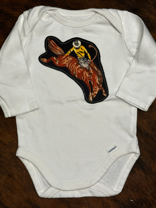 Bronc Rider on Long Sleeved Onesie, Size 0-3 mons.