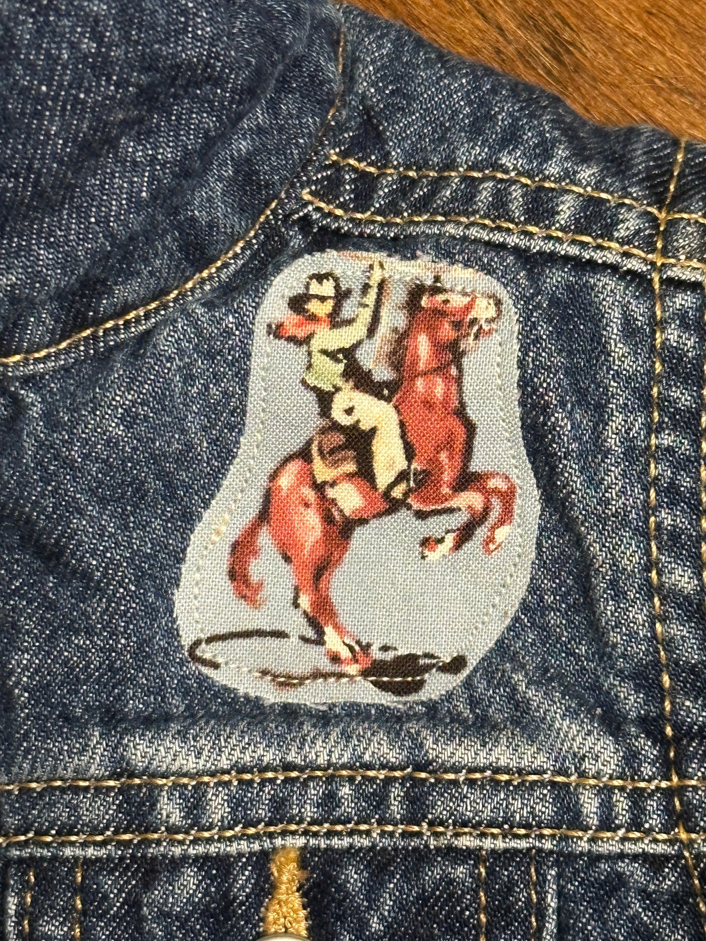 Classic Bronc Rider on Denim Sherpa Lined Jacket, Size 6-12 mons.
