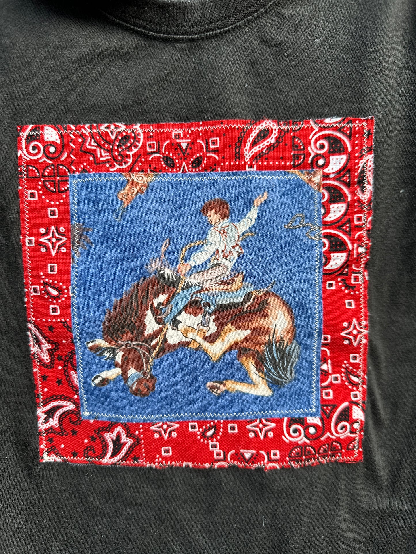 Bronc Rider on Bandana, Black Tee, Size 5T