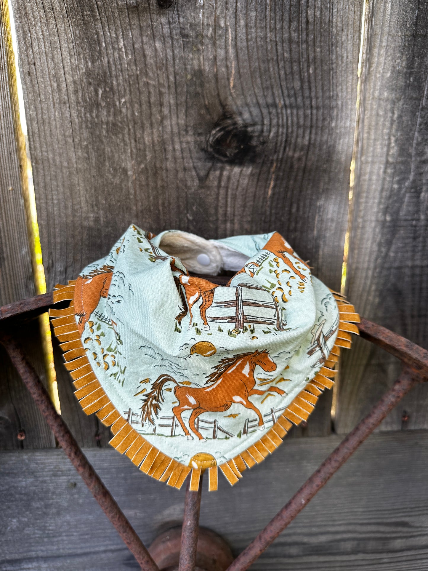 Horse on Light Turquoise Buckaroo Baby Bandana Bib
