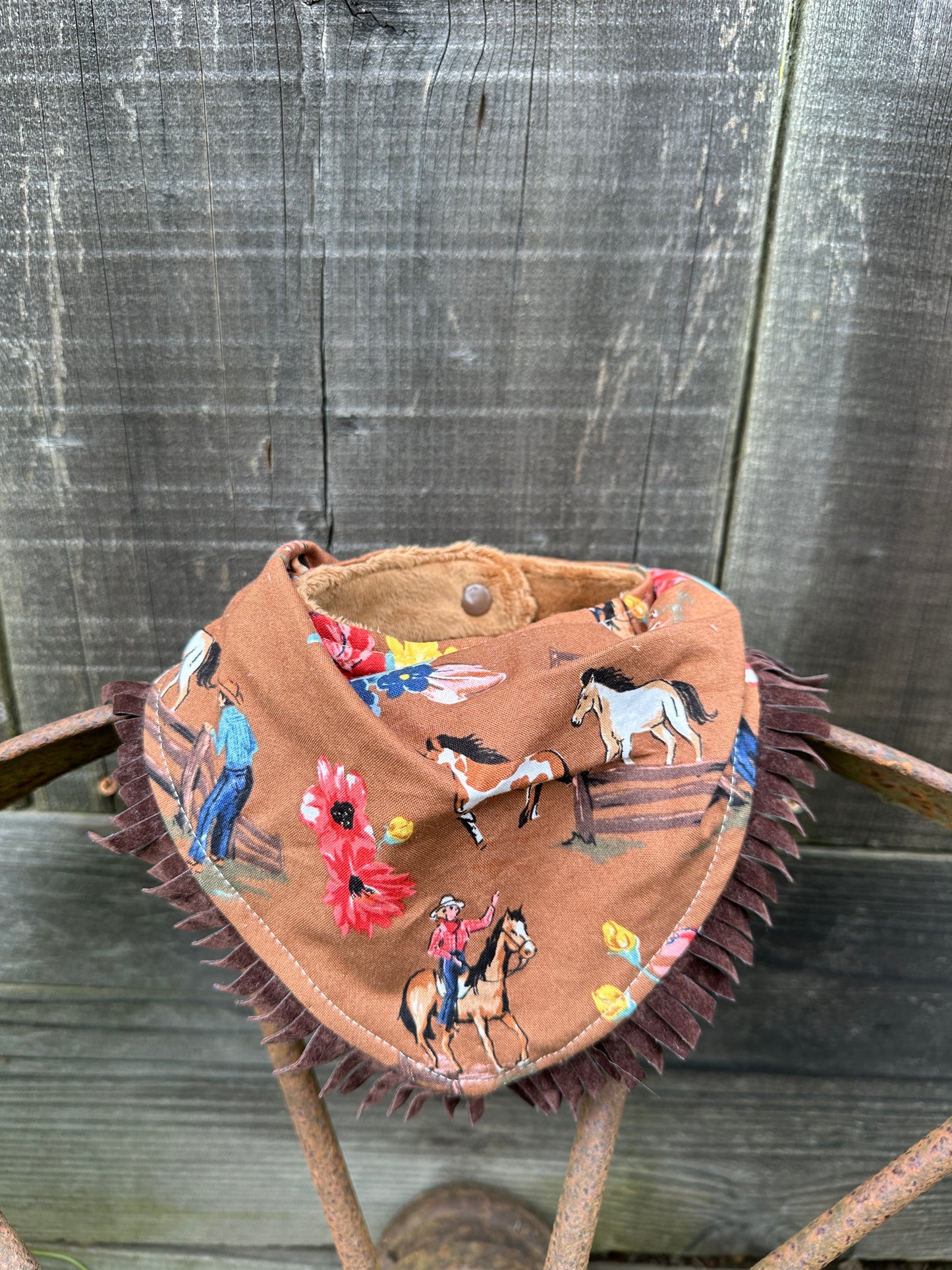 Floral Cowgirl and Horses in Brown Buckaroo Baby Bibs