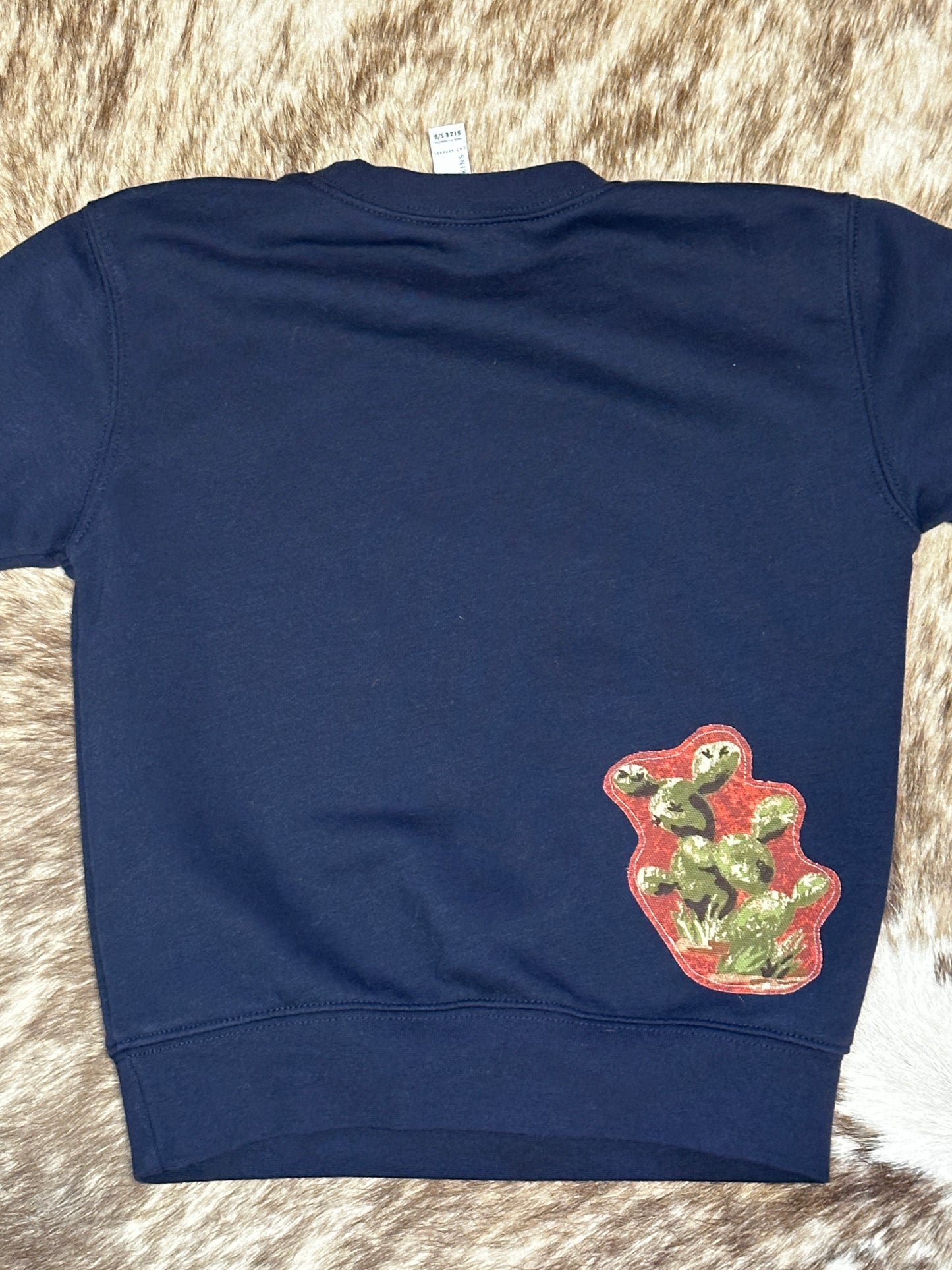 Bronc Rider & Cactus on Navy Sweatshirt, Size 5/6T