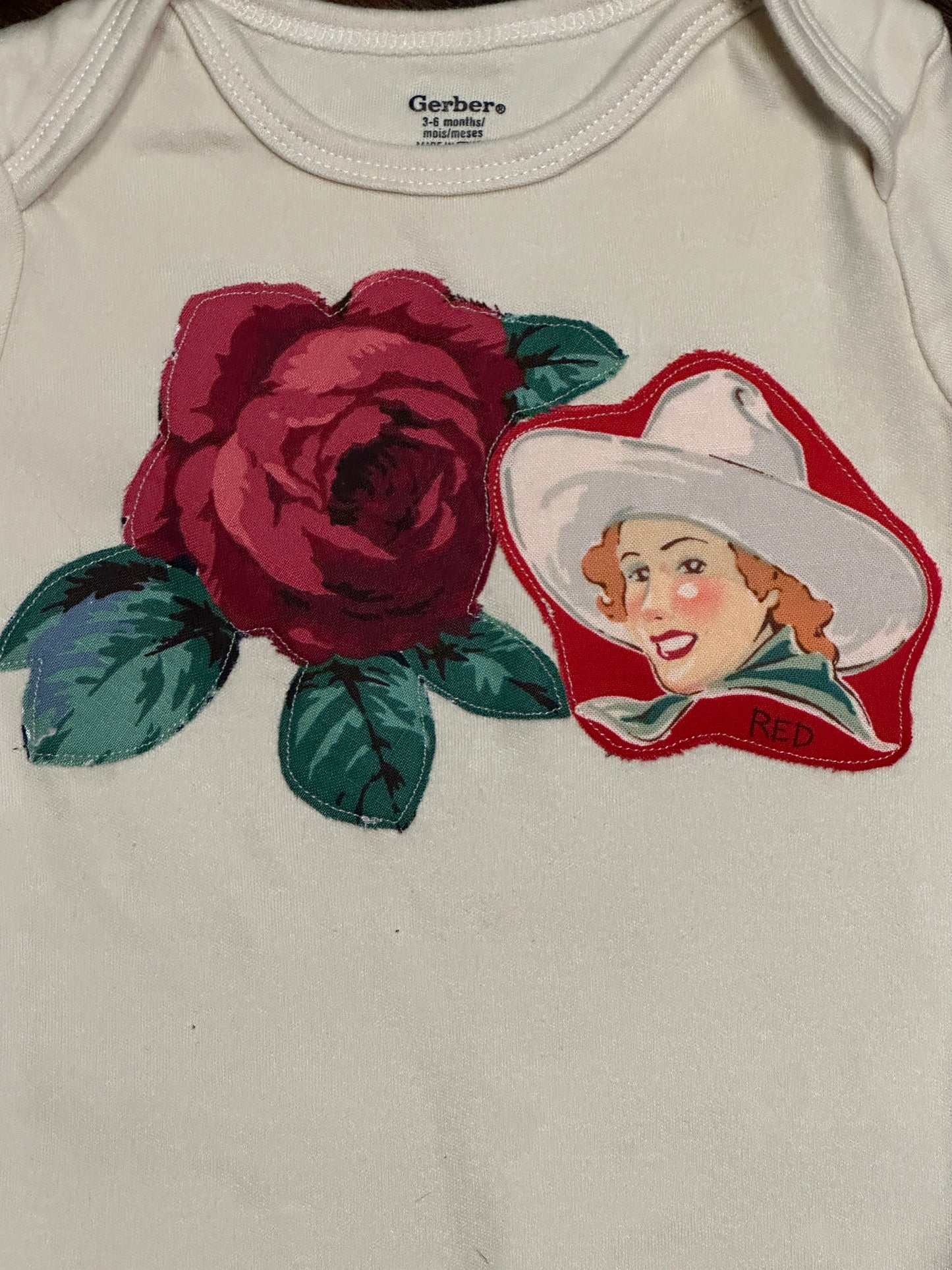 Cowgirl Red Cream Onesie, Size 3-6 mons.