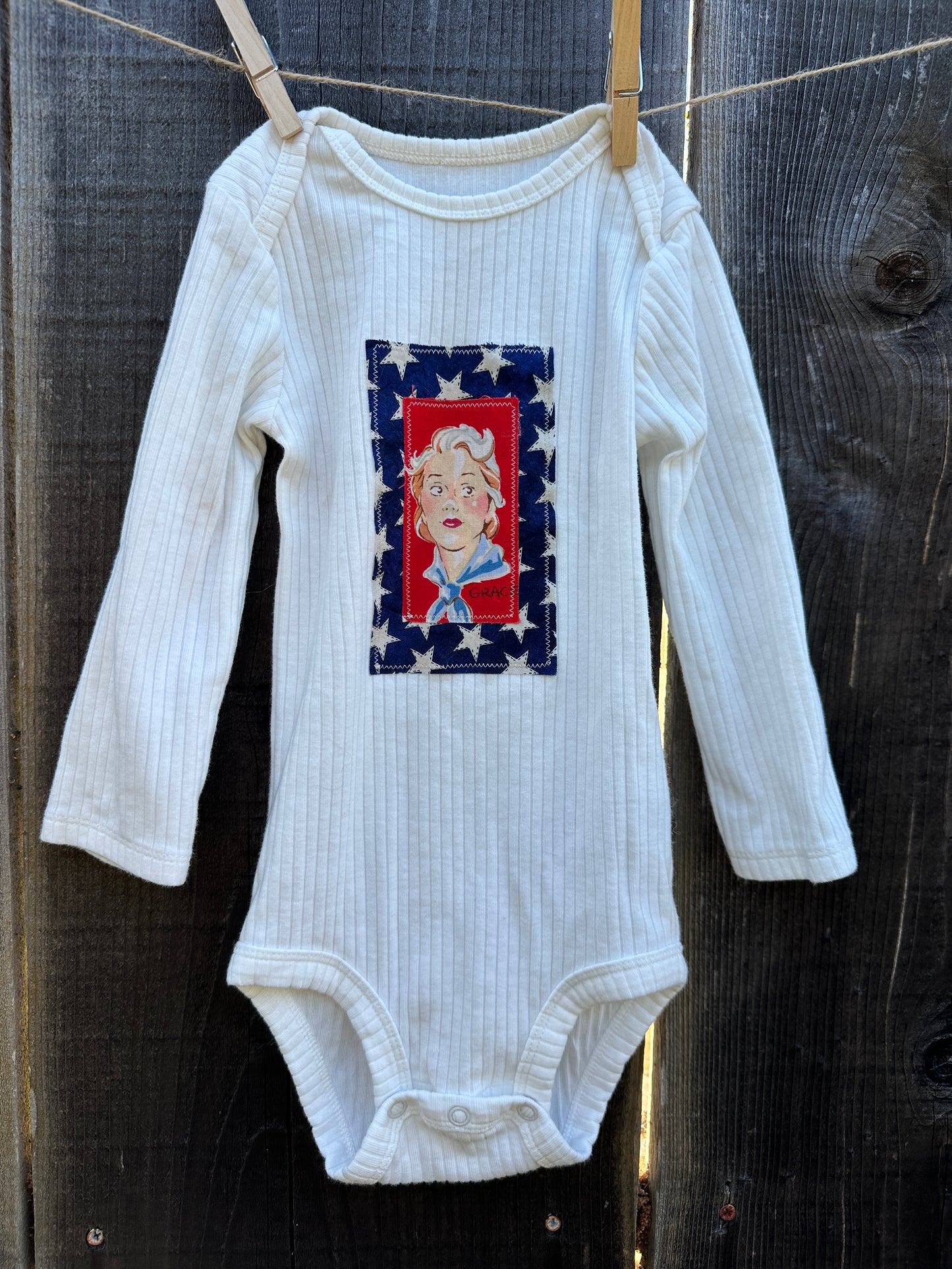 Cowgirl Grace Americana Ribbed Onesie, Size 18 mons.