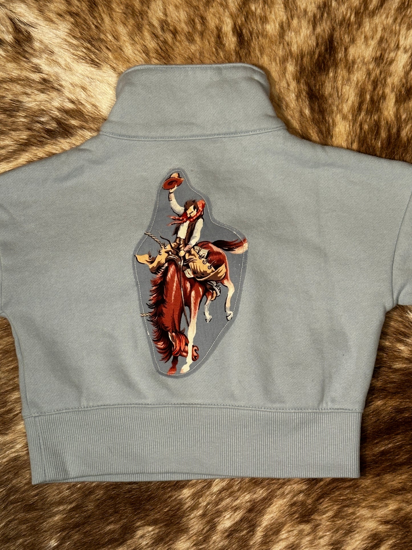 Quarter Zip Light Blue Bronc Sweatshirt, Size 18 mons.