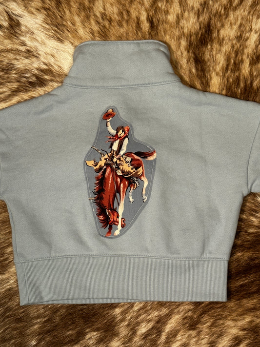 Quarter Zip Light Blue Bronc Sweatshirt, Size 18 mons.