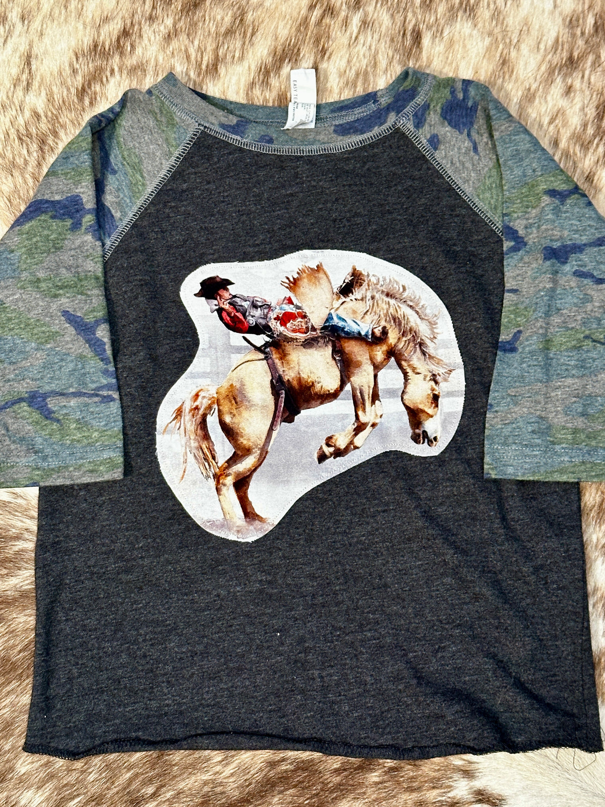Bareback Rider on Raglan Baseball Tee with Camo 3/4 Sleeves, Size 4T
