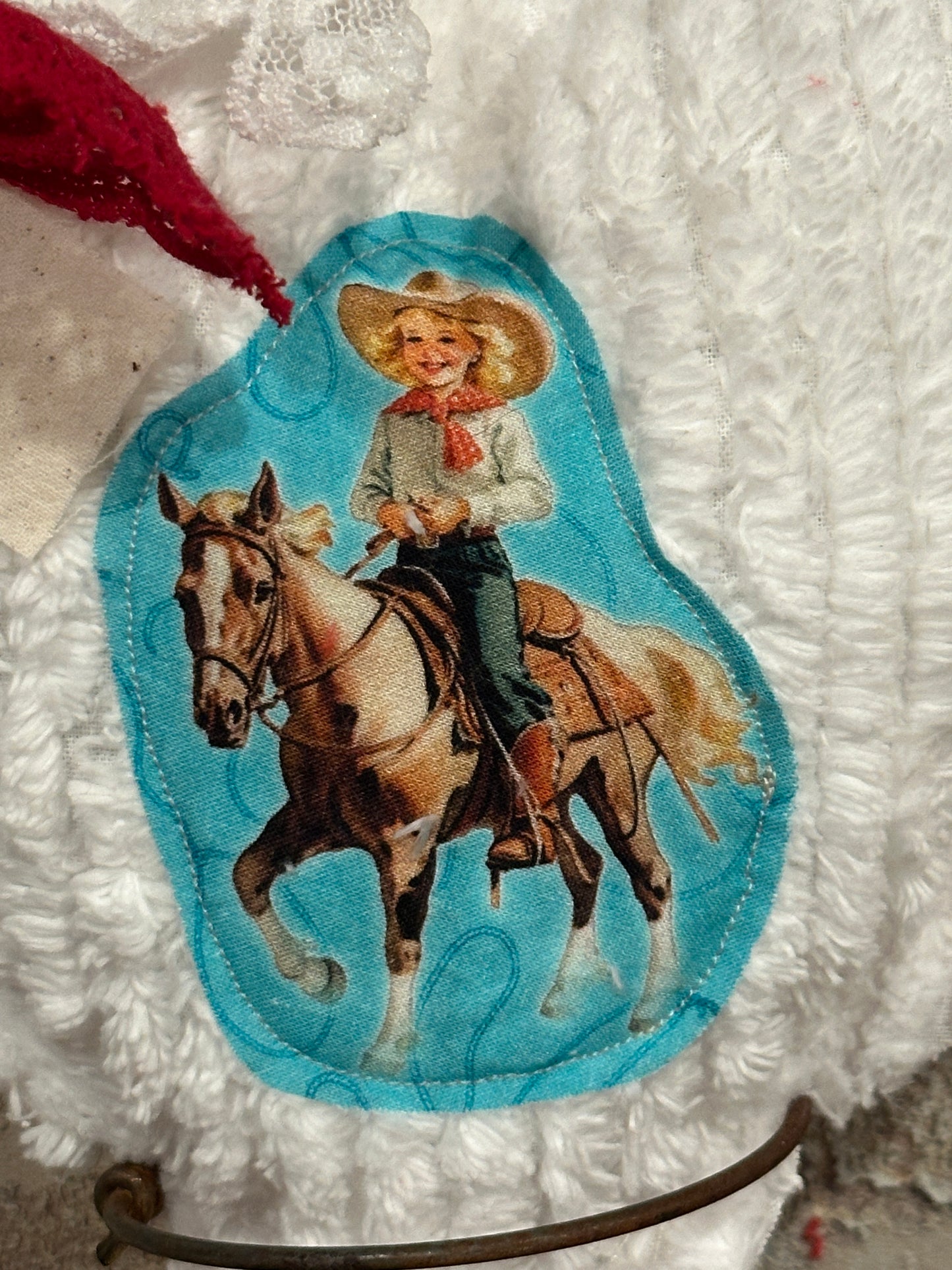 WHITE Chenille Plushie Cowgirl Heart #1