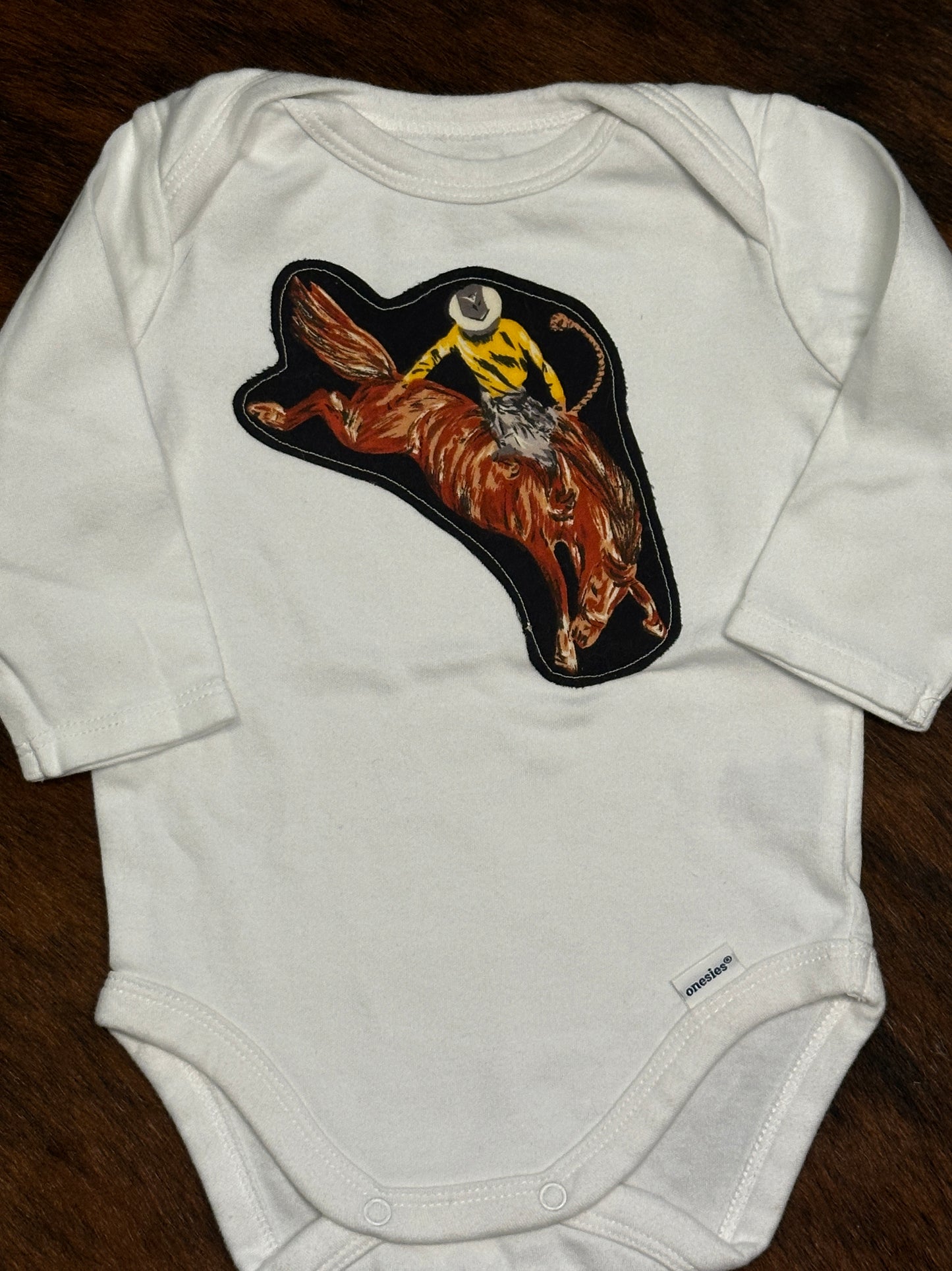 Bronc Rider on Long Sleeved Onesie, Size 0-3 mons.