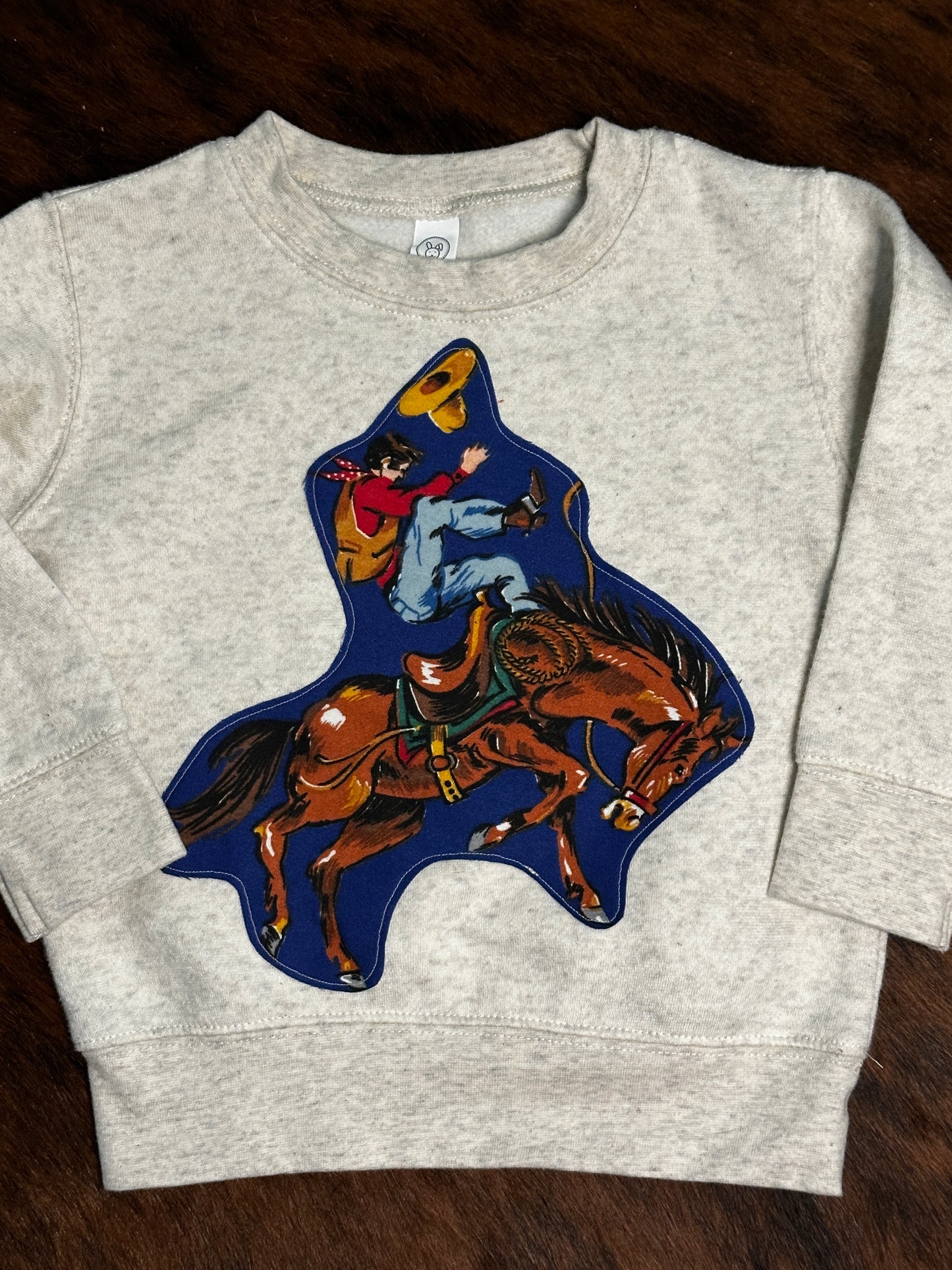 Bucking Horse with “Rodeo” Text on Back Sweatshirt, Size 2T
