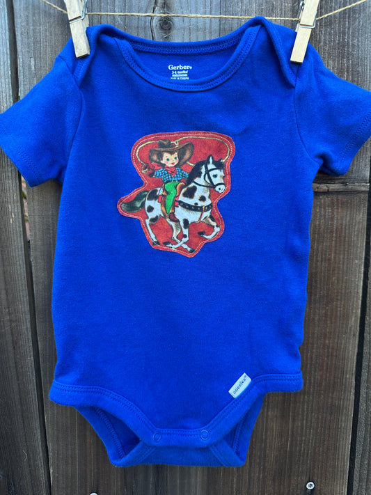 Vintage Cowkid Roper on Blue, Size 3-6 mons.