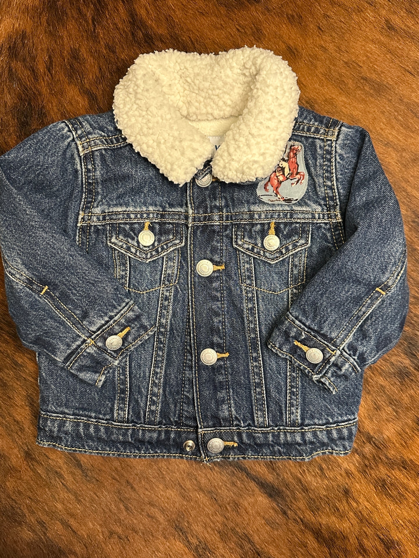 Classic Bronc Rider on Denim Sherpa Lined Jacket, Size 6-12 mons.