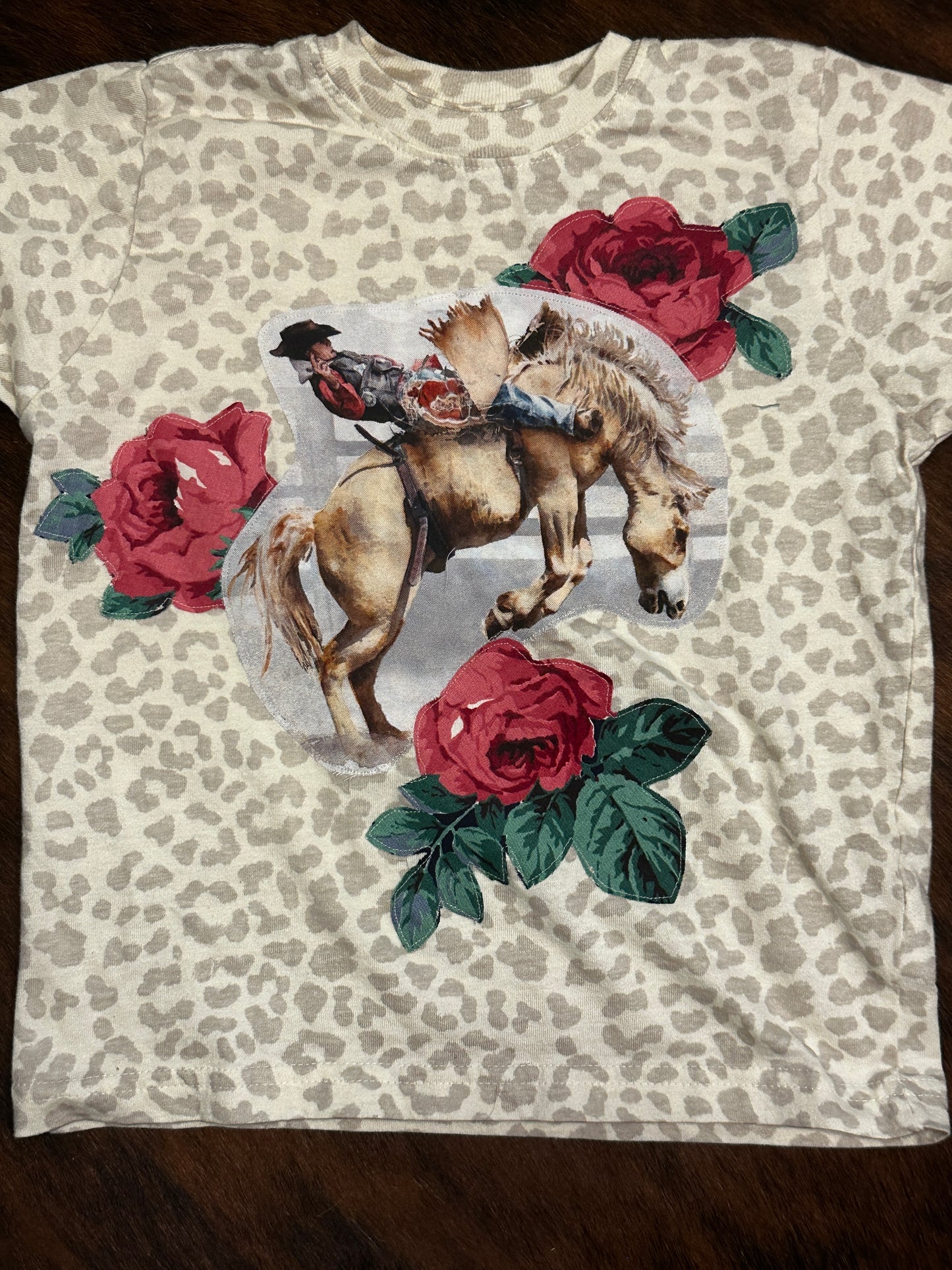 Bareback Rider & Roses on Light Leopard Tee, Size 4T