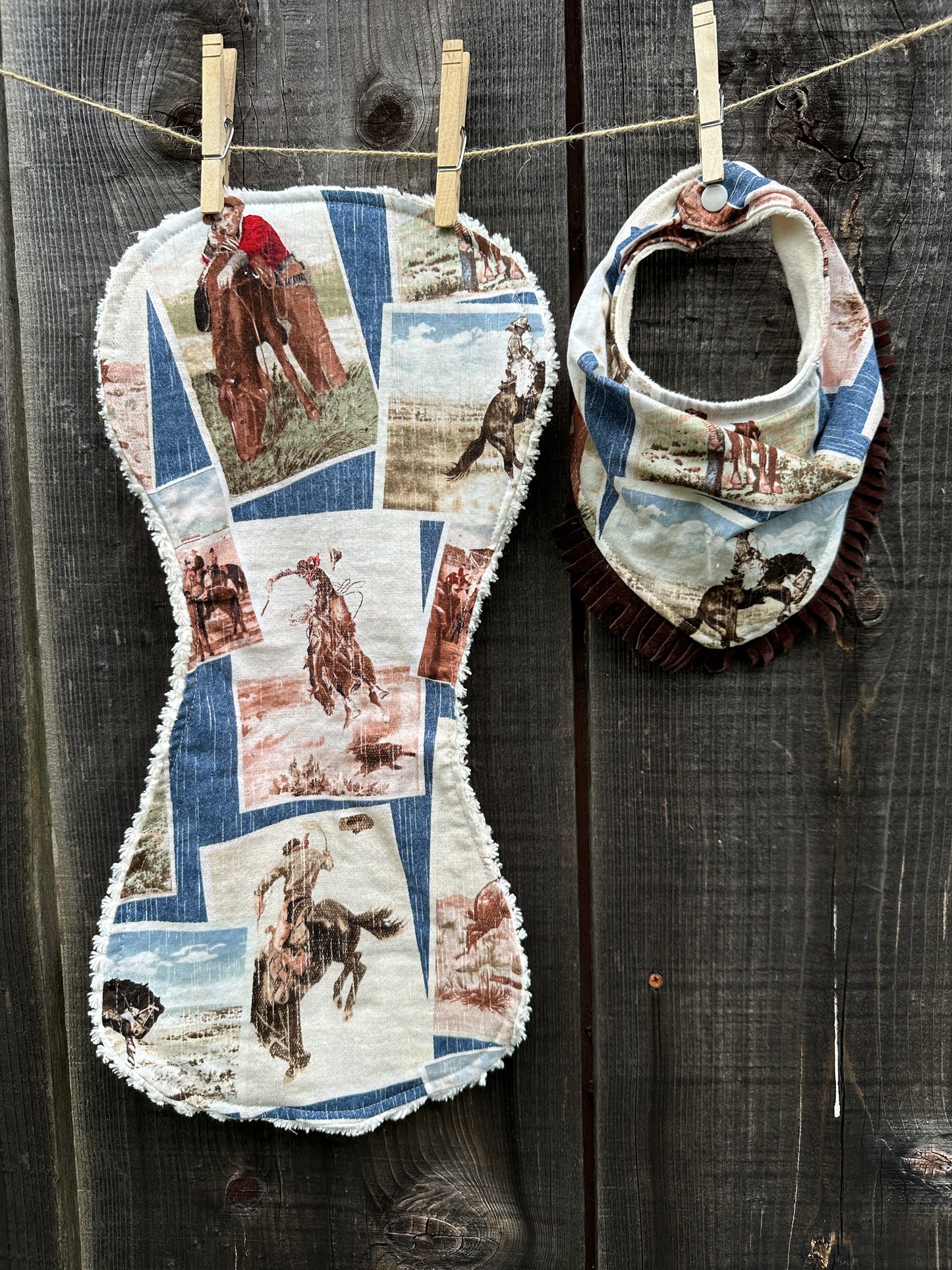 Wild West Broncs Bib/Burp Cloth Set