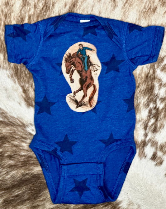 Royal Blue Star Onesie with Broncs, Size Newborn