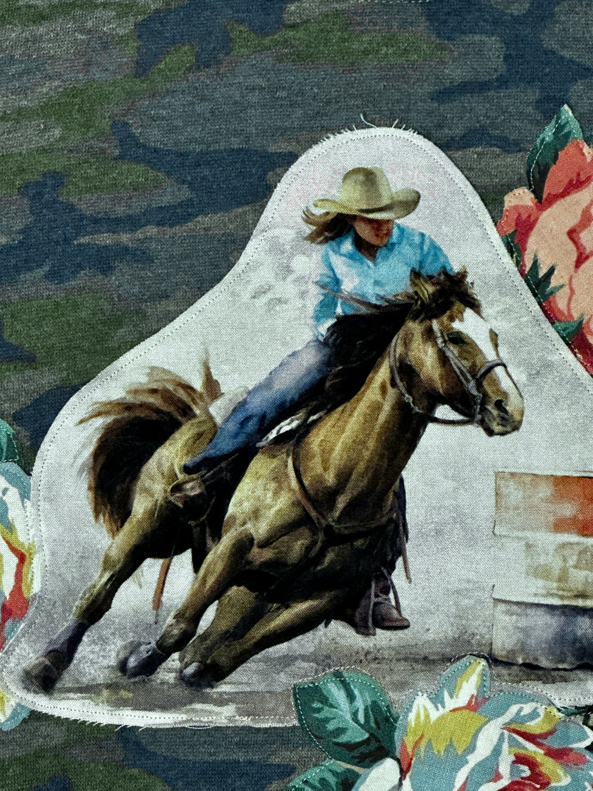 Barrel Racer & Roses on Camo Sweatshirt, Size 5/6T