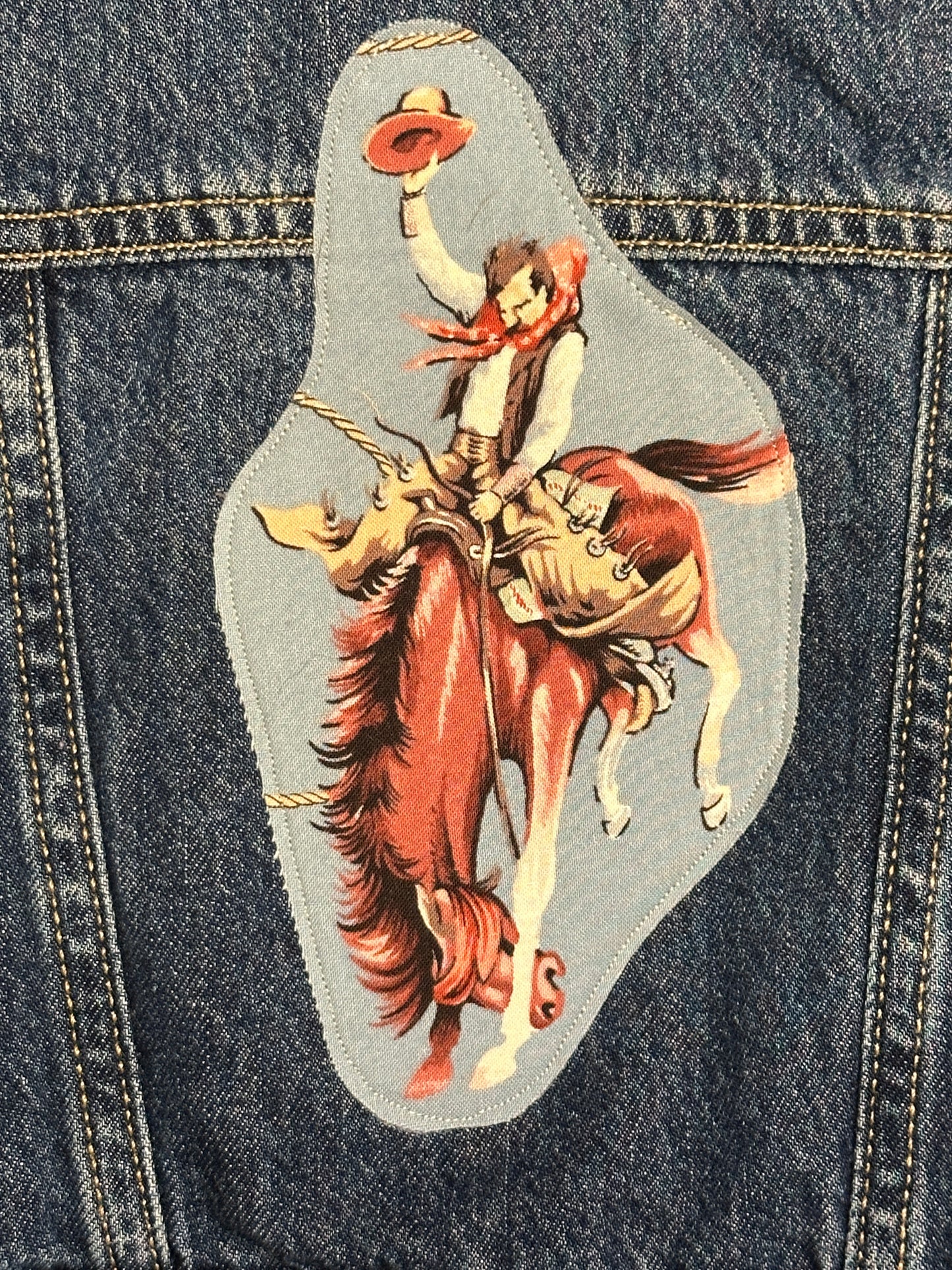 Classic Bronc Rider on Denim Sherpa Lined Jacket, Size 6-12 mons.