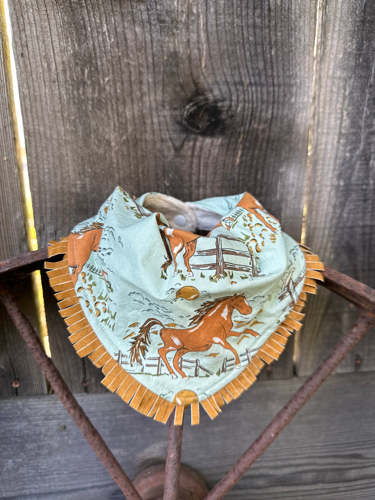 Horse on Light Turquoise Buckaroo Baby Bandana Bib