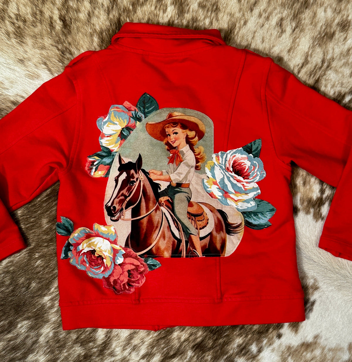 Cowgirl & Roses on Coral Knit Motorcycle Jacket, Size 4T