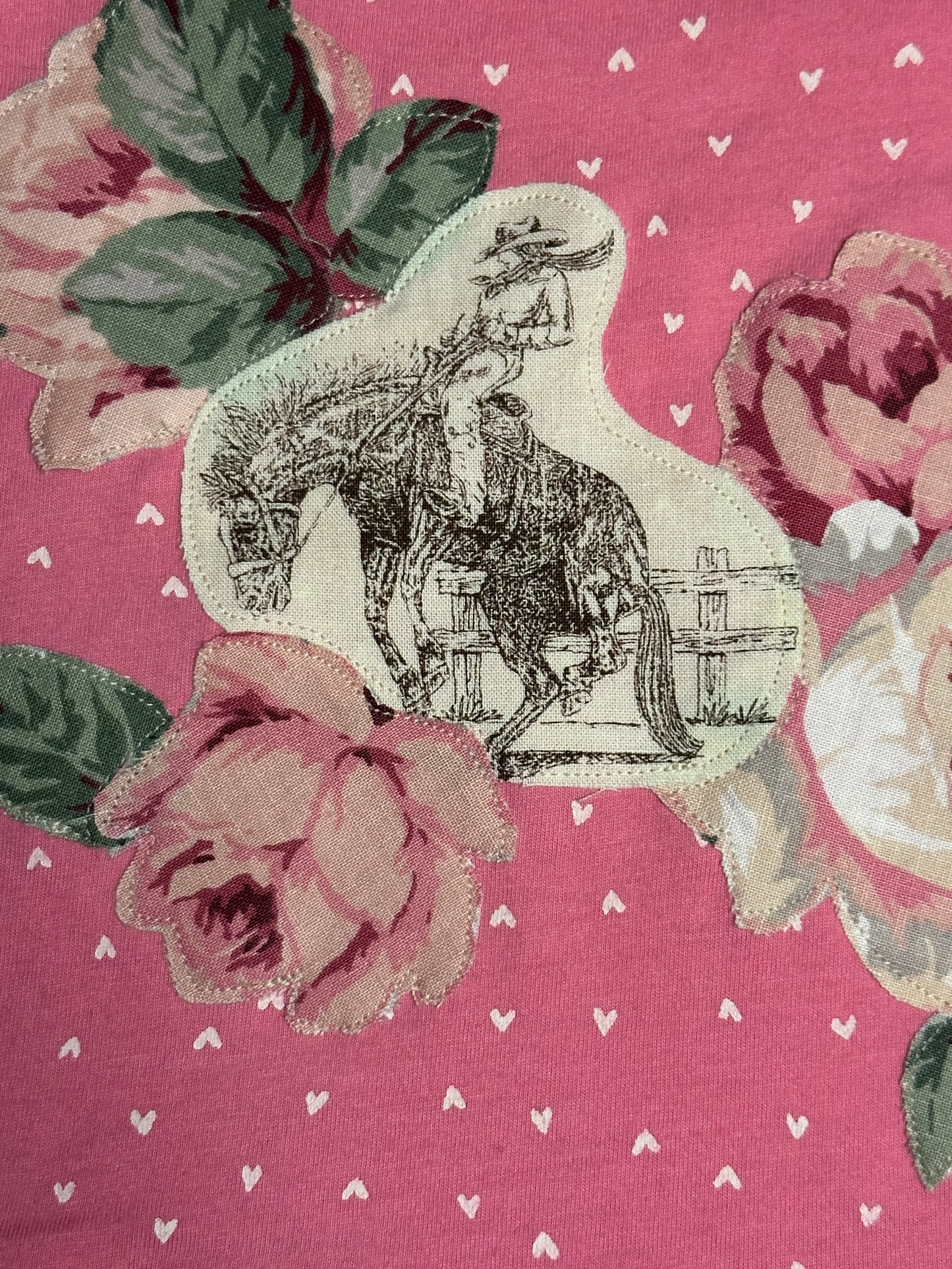 Cowgirl Bronc Rider with Pastel Roses on Heart Print Peplum, Size 3T