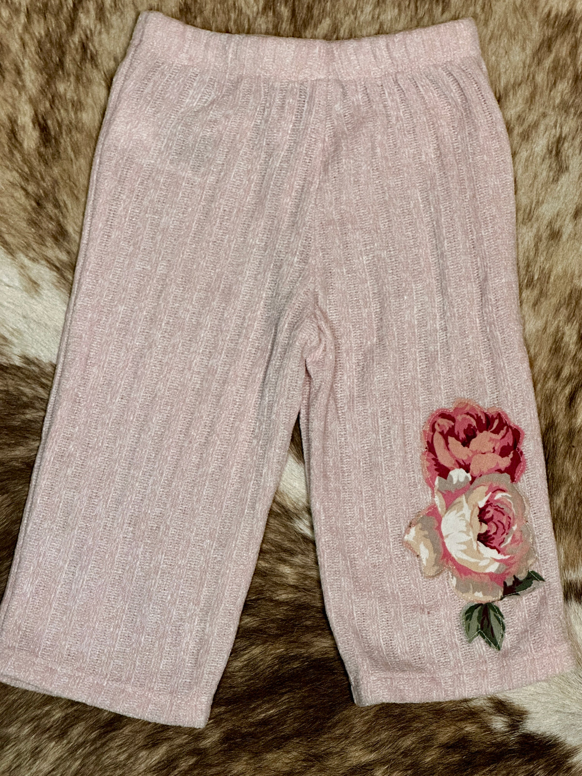 Light Pink Ribbed Chenille Rearing & Roses Set, Size 12-18 mons.