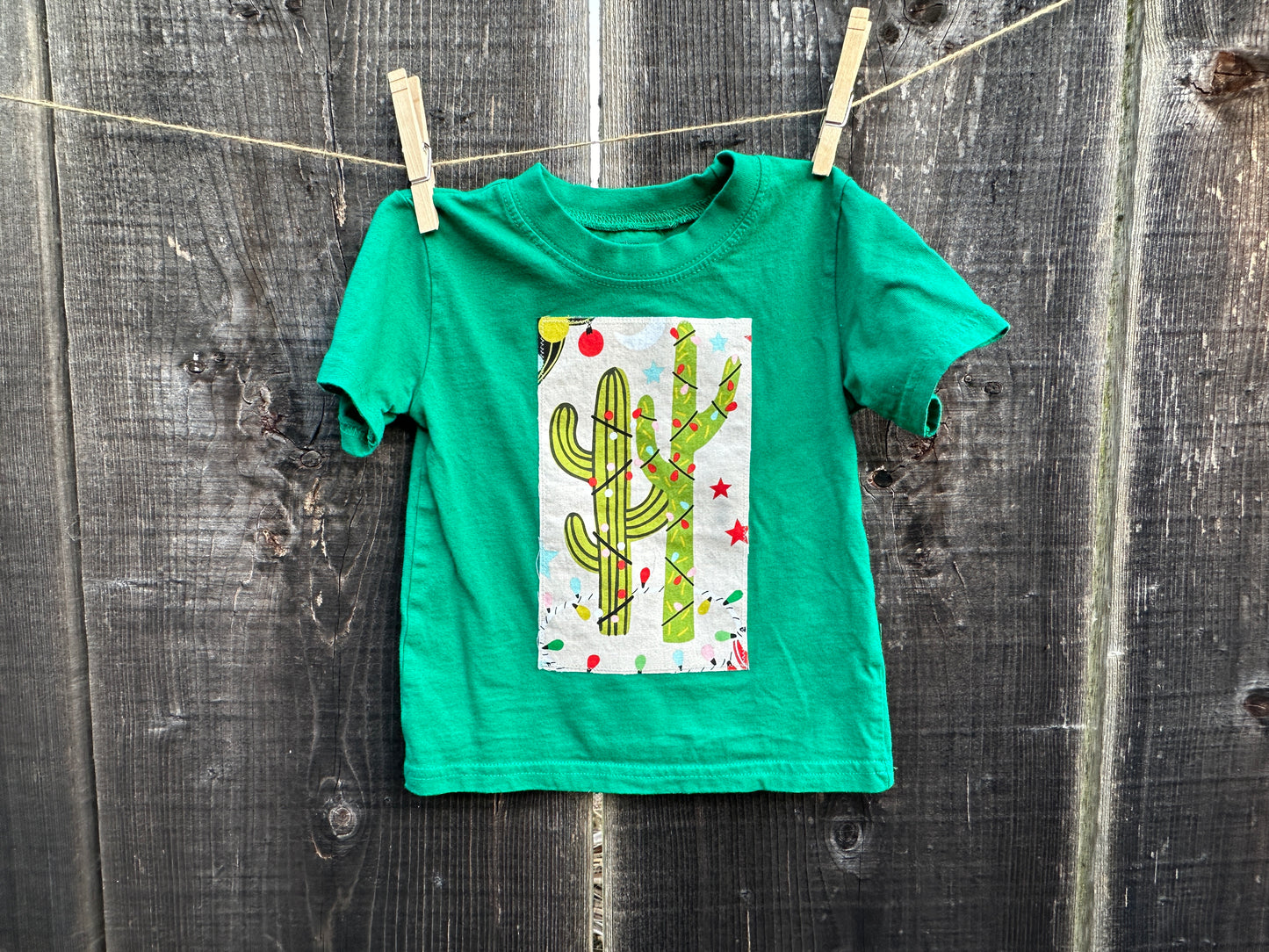 Christmas Cactus on Green Tee, Size 2T