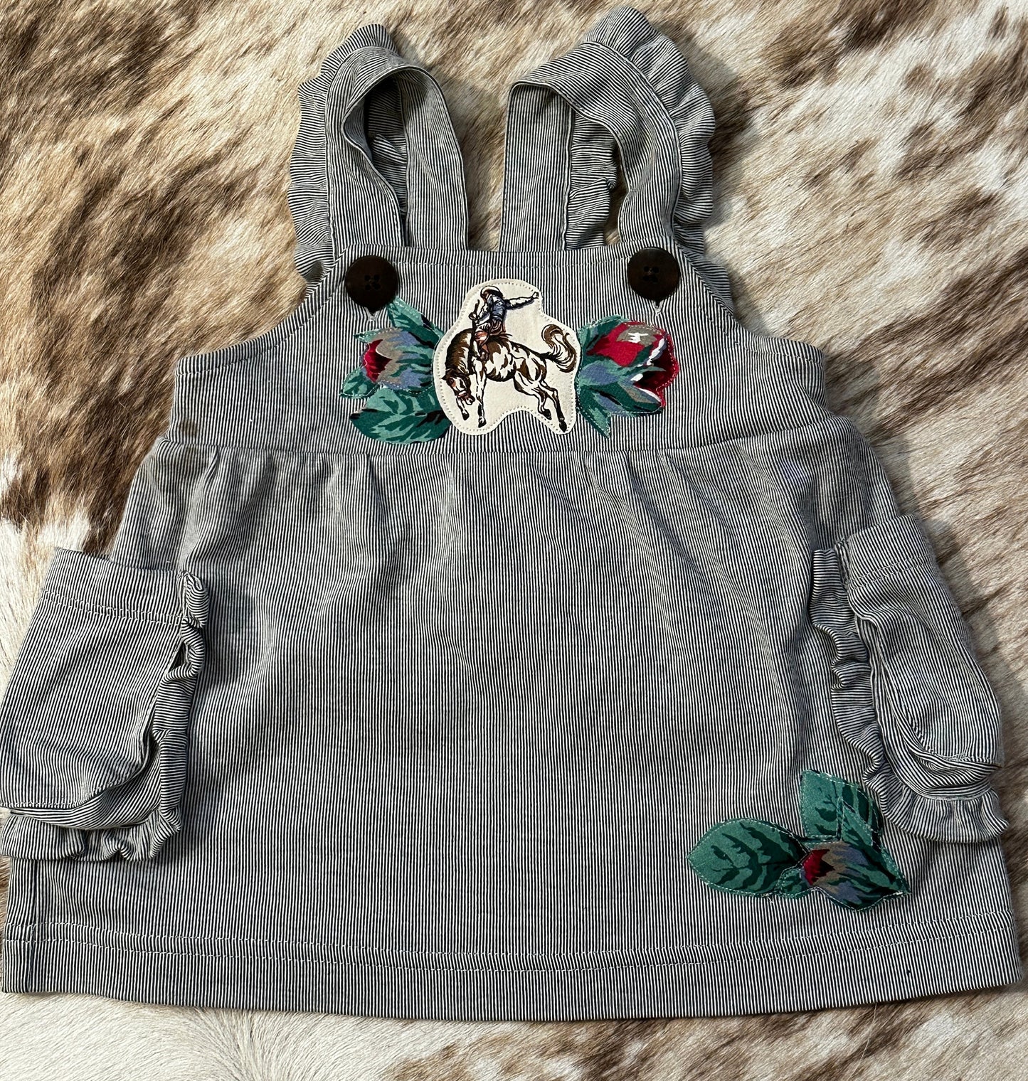Ruffle Overall Dress with Bronc & Trick Roper, Size 3-6 mons