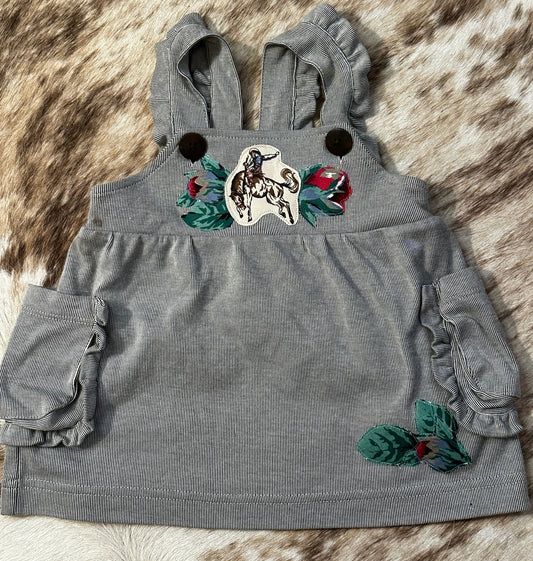 Ruffle Overall Dress with Bronc & Trick Roper, Size 3-6 mons
