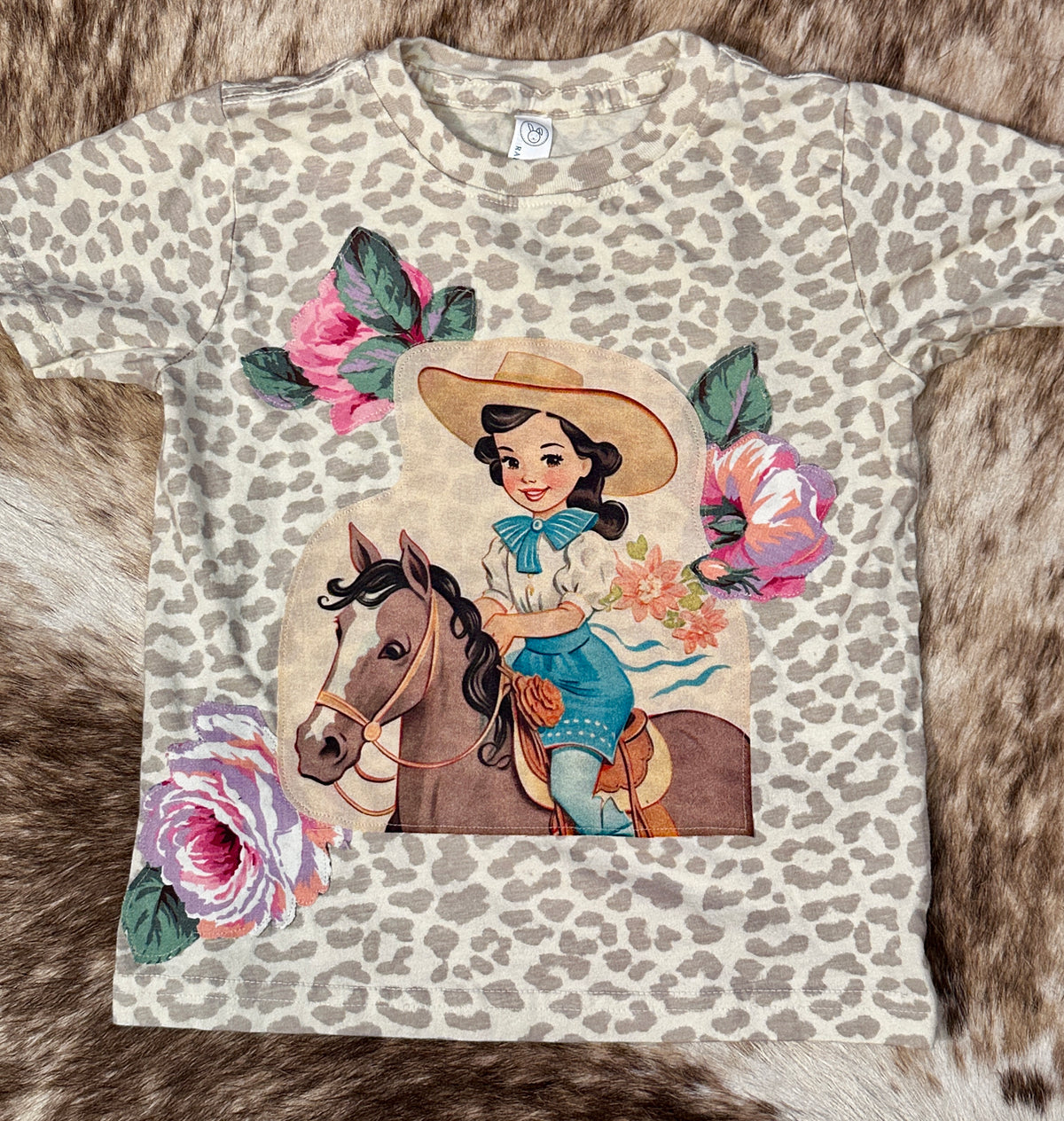 Cowgirl & Roses on Light Leopard Tee, Size 3T
