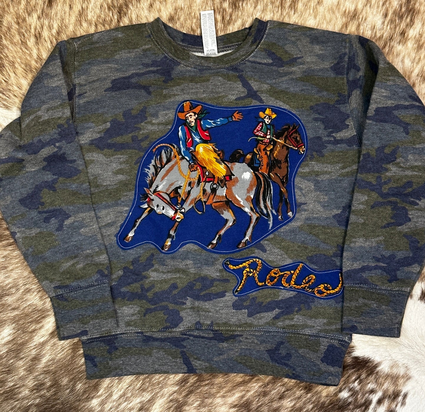 Cowboys & Bronc on Camo Sweatshirt, Size 5/6T